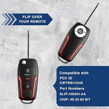 KeylessOption Key Fob for 1998 1999 2000 2001 2002 2003 2004 2005 2006 2007 2008 2009 2010 2011 2012 2013 2014 2015 2016 Ford Mazda Mercury Remote, 3-Button CWTWB1U345, Programming Guide Included