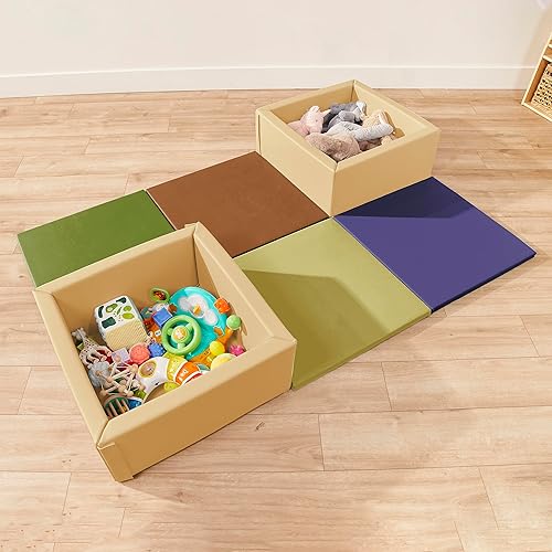 Miniatura 10 de ECR4Kids SoftZone Play Patch - Tapete de actividad cuadrado, tapete de juego modular, tono terrícola, paquete de 4