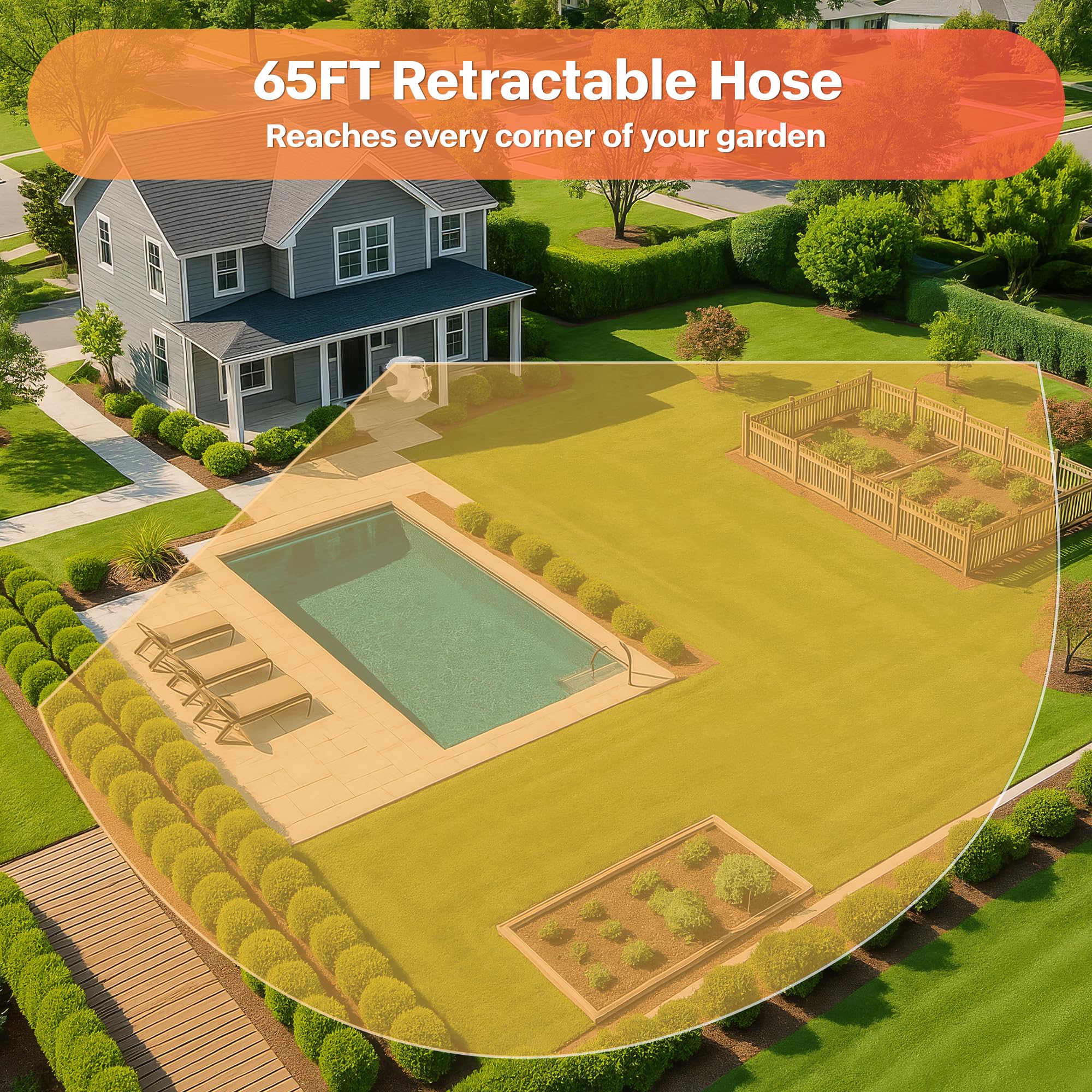 Ayleid Retractable Garden Hose Reel,1/2 in x 65 ft Wall Mounted Hose Reel, with 9- Function Sprayer Nozzle, Any Length Lock/Slow Return System/Wall Mounted/180°Swivel Bracket (Black)