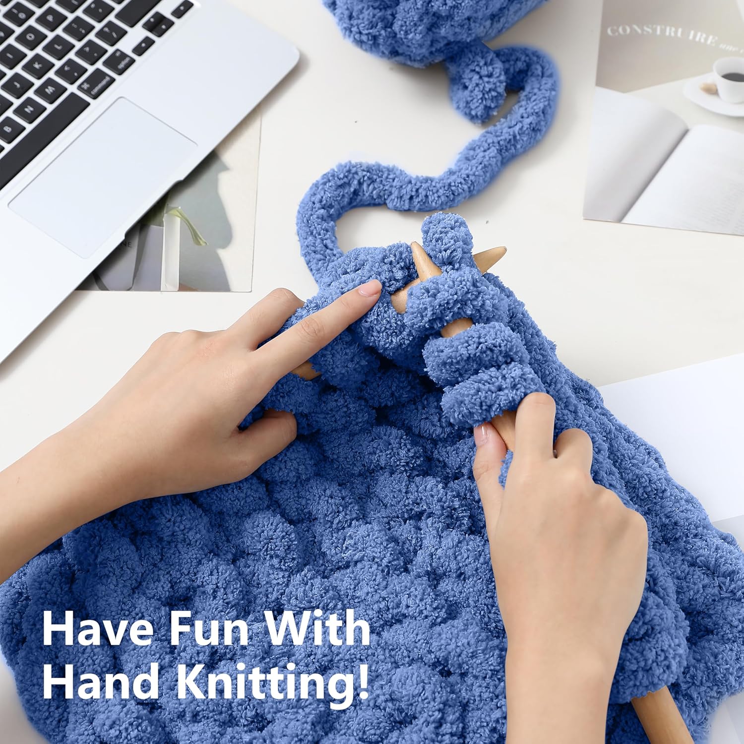 Cozyful Chunky Yarn for Hand Knitting - #10 Chunky Chenille Yarn, Jumbo Big Thick Chunky Yarns for Crocheting, Super Bulky Chunky Knit Blanket Yarns, 8 Skein (22 yds 8 oz Each Skein), Country Blue