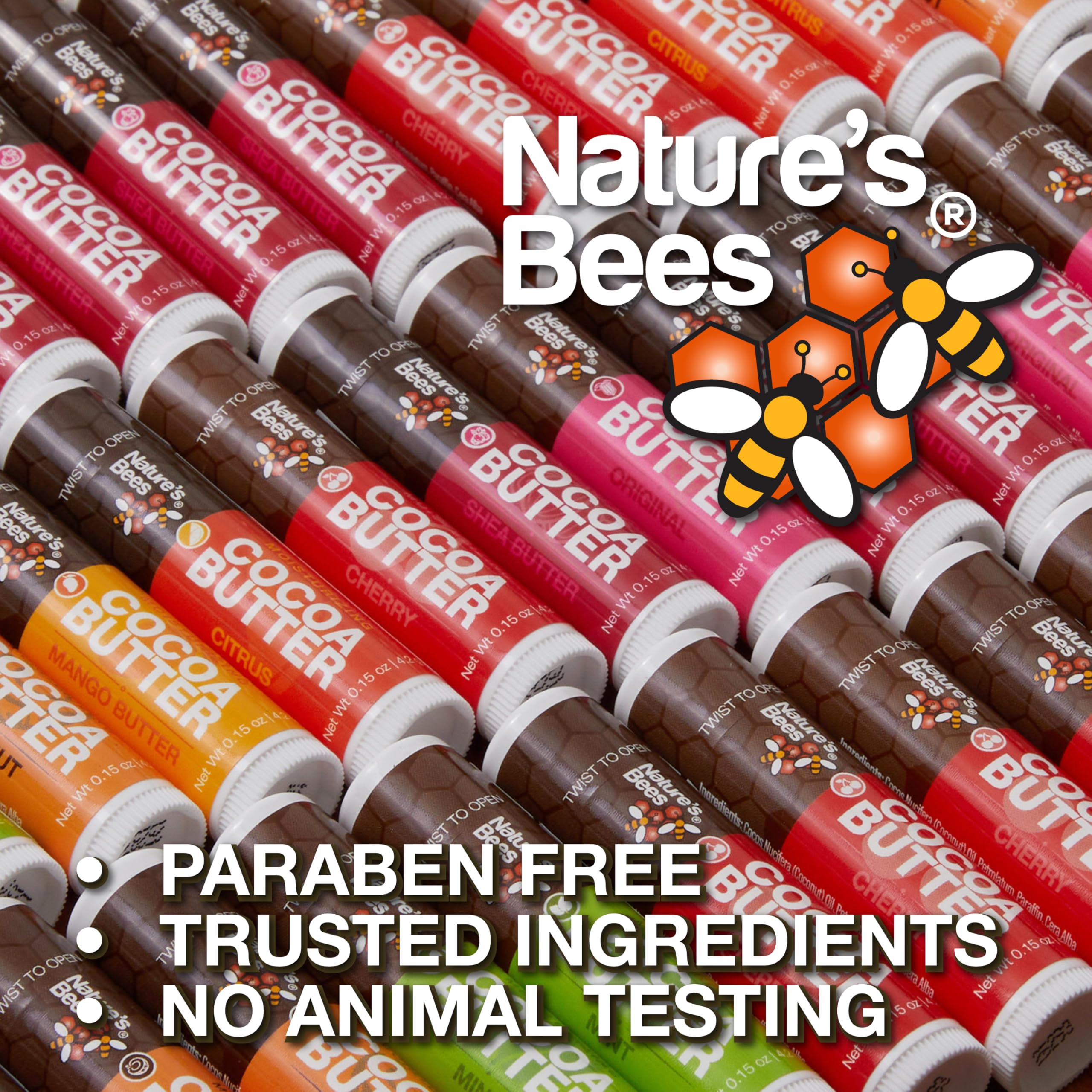 Nature's Bees balsam do ust z masłem kakaowym, nawilżający, 48 sztuk