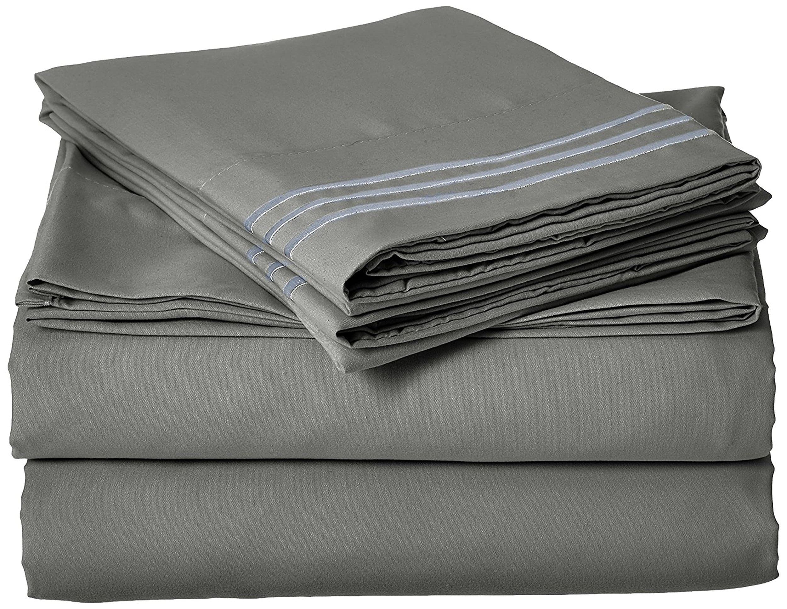 Celine Linen 1800 Series Egyptian Quality Super Soft Wrinkle Resistant & Fade Resistant Beautiful Design on Pillowcases 4-Piece Sheet set, Deep Pocket Up to 16inch, Queen Gray