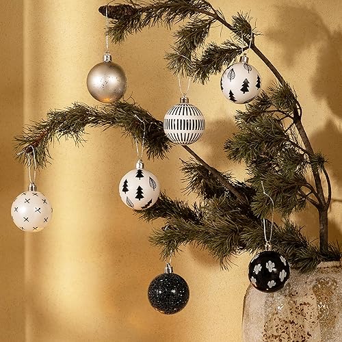 Miniatura 3 de DecorbyHannah - Adornos de Navidad en blanco y negro, 20 unidades, 2.36 pulgadas, adornos bohemios para decoración de árboles, bolas colgantes de