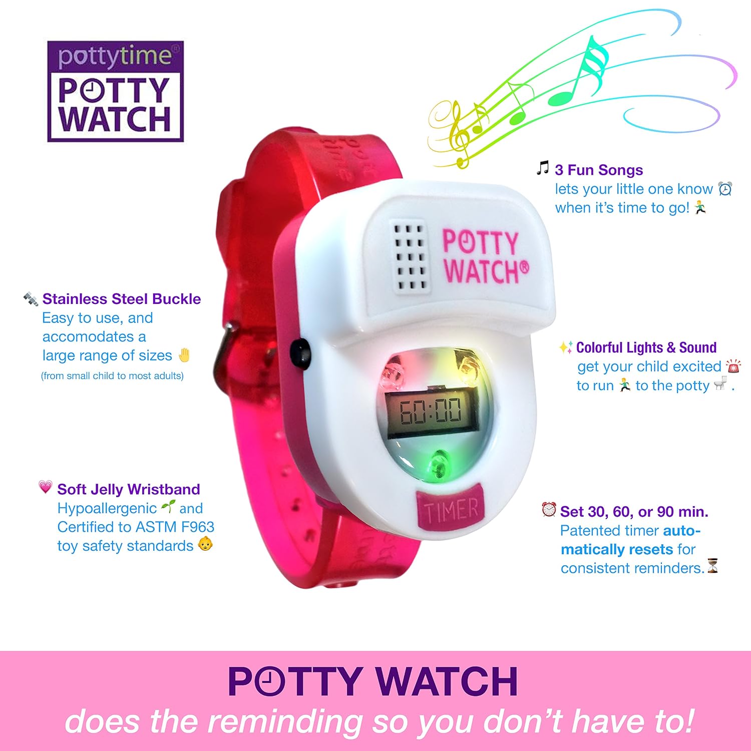 Potty Time: The Original Potty Watch | 2020 Model - Water Resistant | Toddler Toilet Training Aid, (Set Automatic Timers with Music for Gentle Reminders, Plays Songs & Flashing Lights), (Pink)