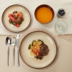 POKINI Dinnerware Set, 18 Pieces Stoneware Plates and Bowls Set, Handmade Reactive Glaze Dishes Set, Scratch Resistan Round Ceramic Dish Sets Service for 6, Dishwasher & Microwave Safe, Brown Yellow