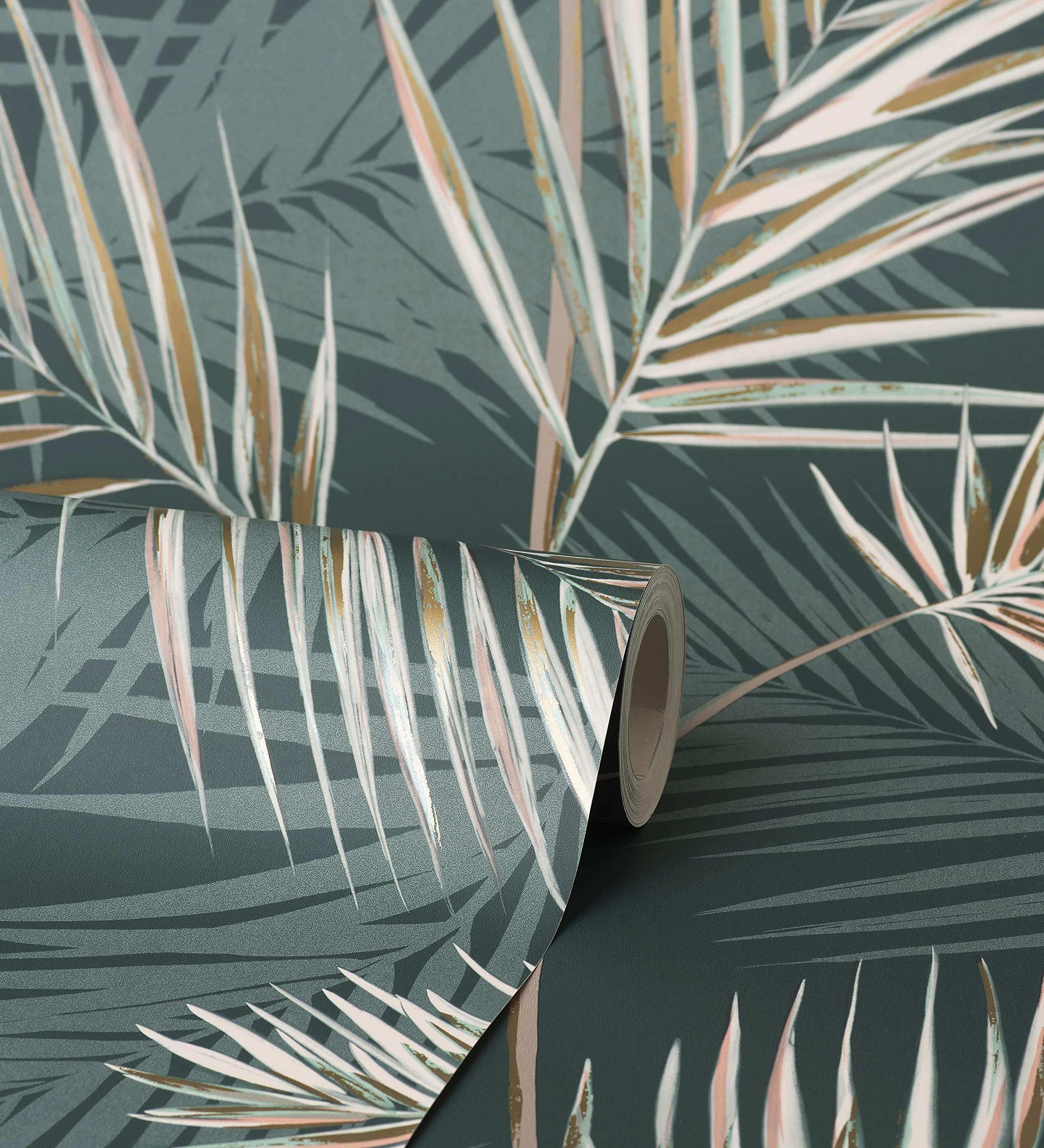 GAULAN 680912 - Papel pintado lavable tropical de hojas de palmeras camel y verde para pared salón dormitorio comedor cabecero cama - Rollo de 10 m x 0,53 m