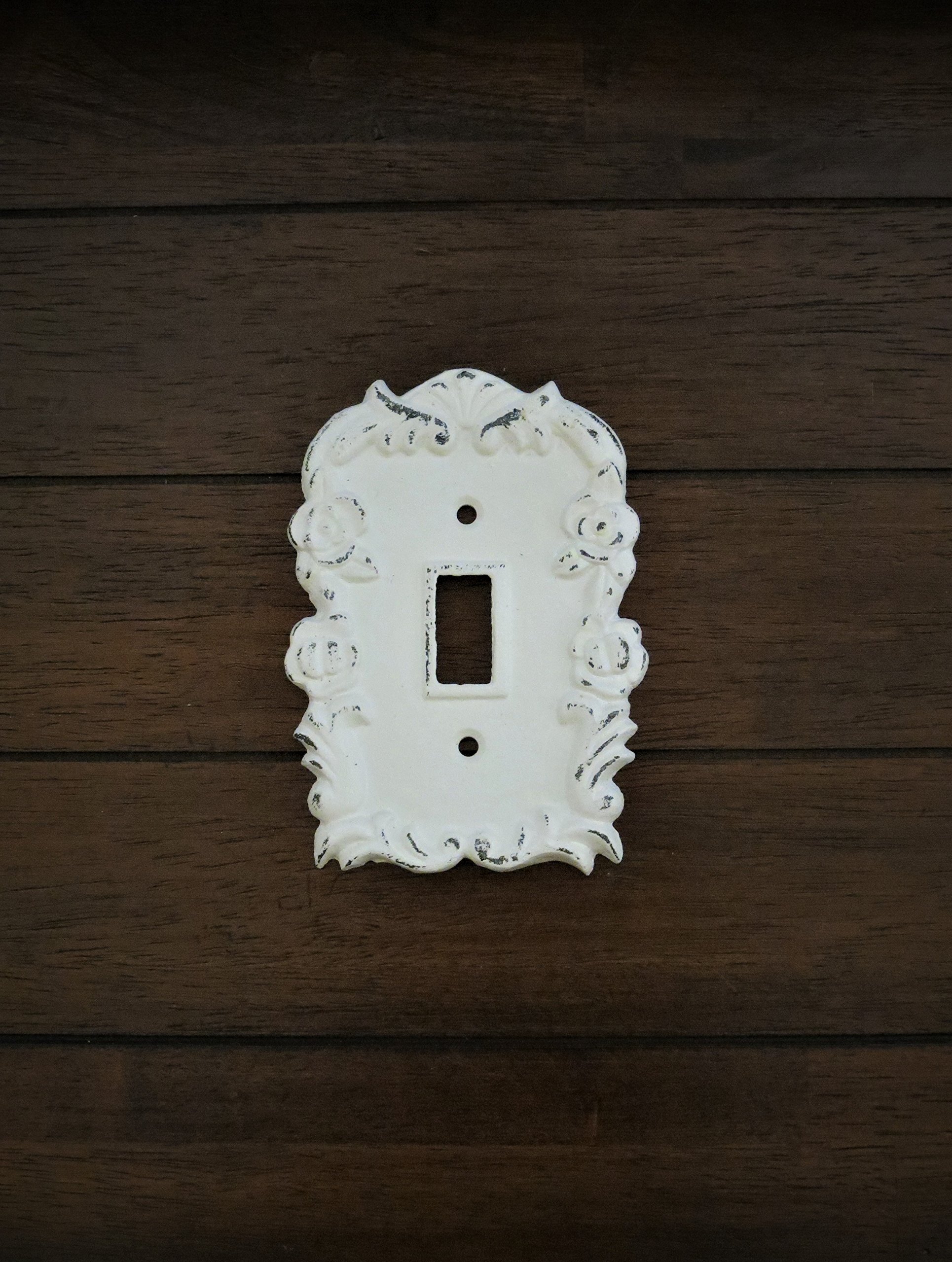 Single Light Switch Cover Toggle Hand Painted Cast Iron Antique White Distressed Cottage Chic