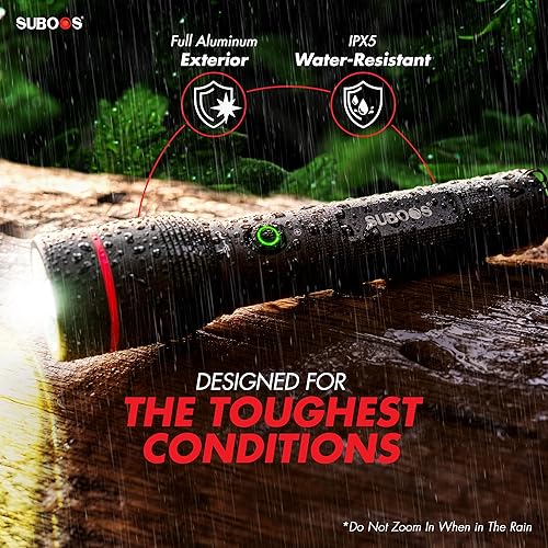 Miniatura 7 de SUBOOS Linterna recargable X50 Pro, linterna LED de alto lúmenes 50 veces más brillante, pequeña, USB C, 5 modos de linternas tácticas, zoomable,
