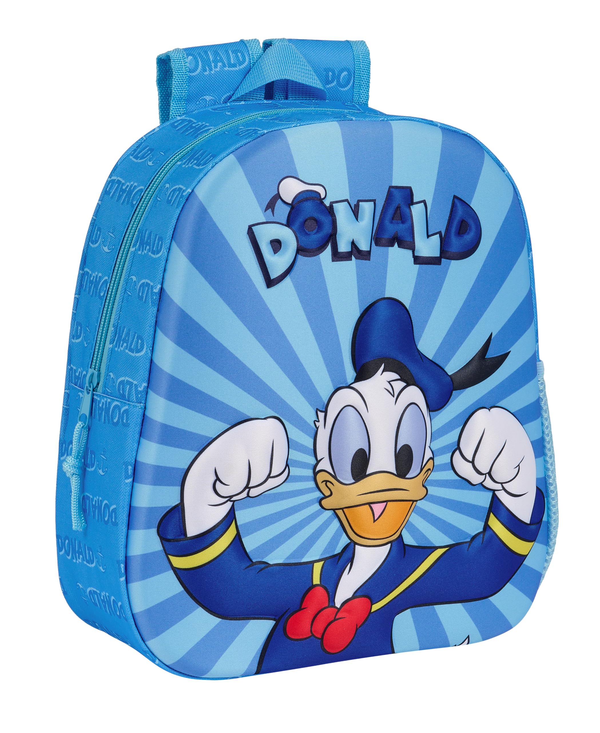 Safta DONALD - Mochila Escolar, con Diseño 3D, Adaptable a Carro, Ideal para Niños de Diferentes Edades, Cómoda y Versátil, Calidad y Resistencia, 27x10x33 cm, Color Azul