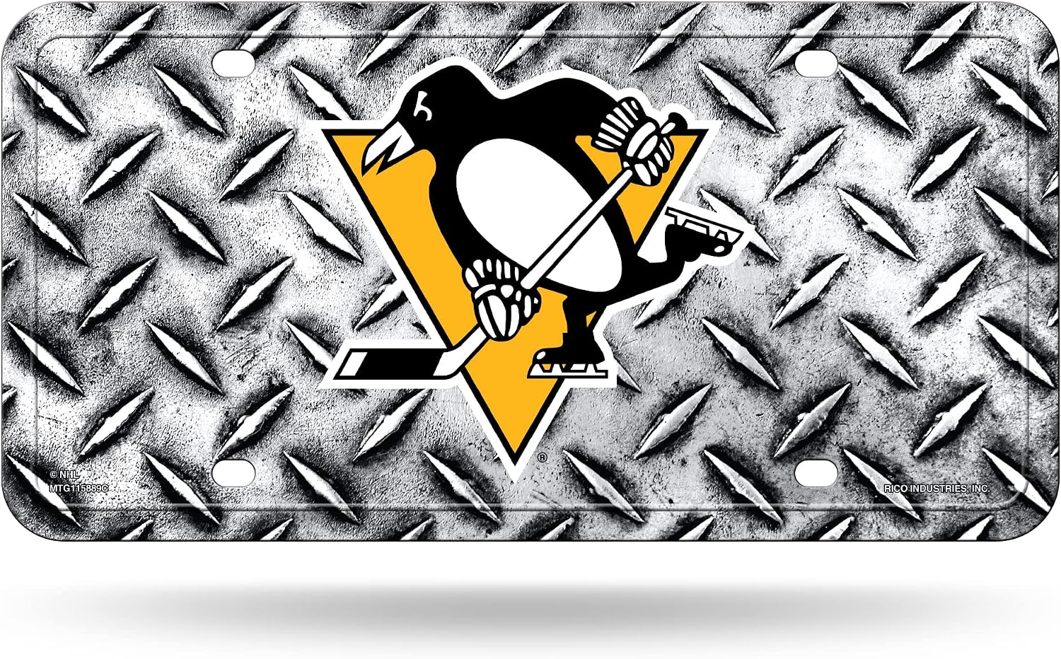 Rico Industries NHL Hockey Pittsburgh Penguins Metal Auto Tag 6" x 12" - Great for Truck/Car/SUV