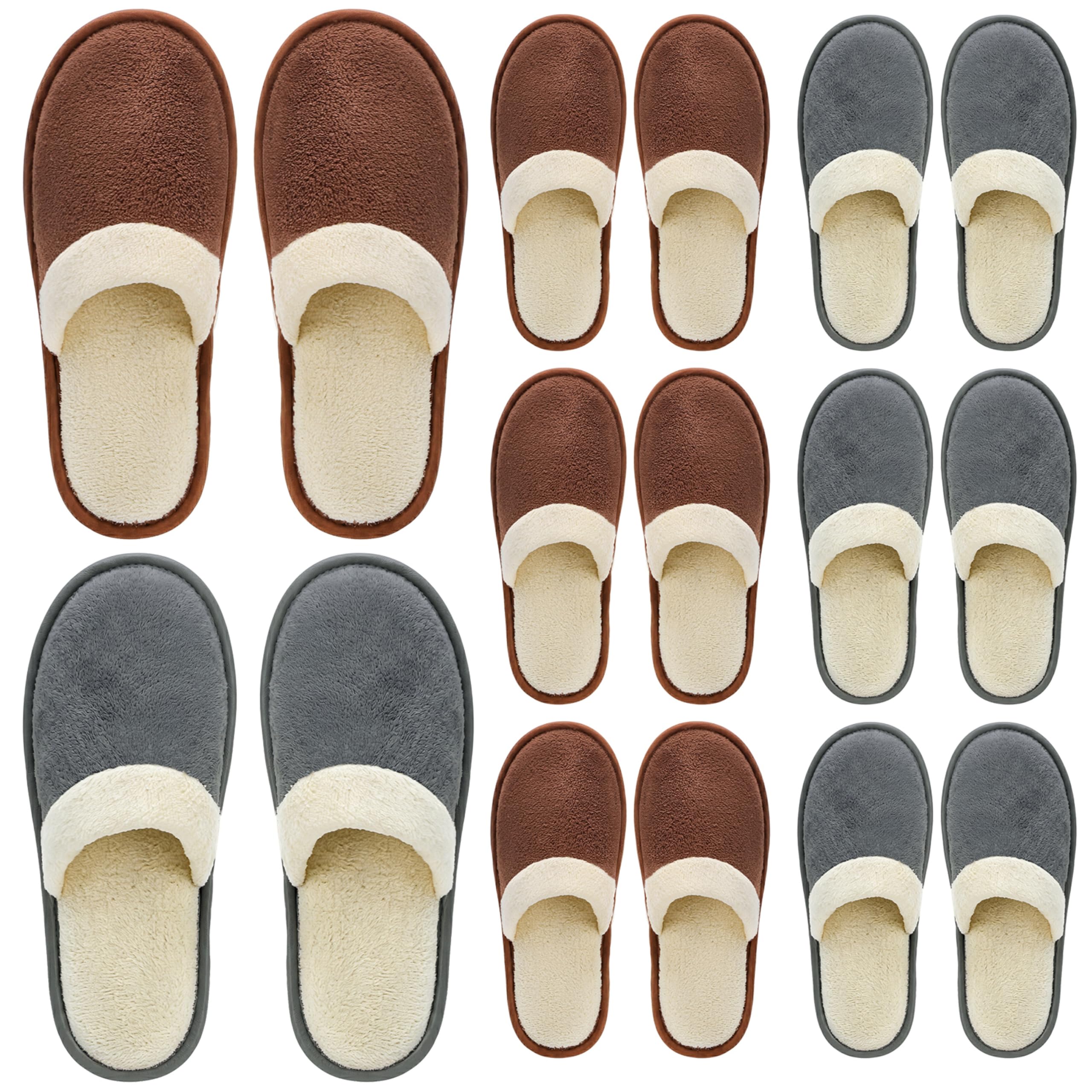 Goaste 8 Pairs Disposable Home Slippers, Non Slip Hotel Slippers, Washable Coral Fleece Spa Slippers, Closed-Toe Guest Slippers in 2 Colors for Men Women Guests, Home, Bathroom, Bedroom, Hotel, Travel
