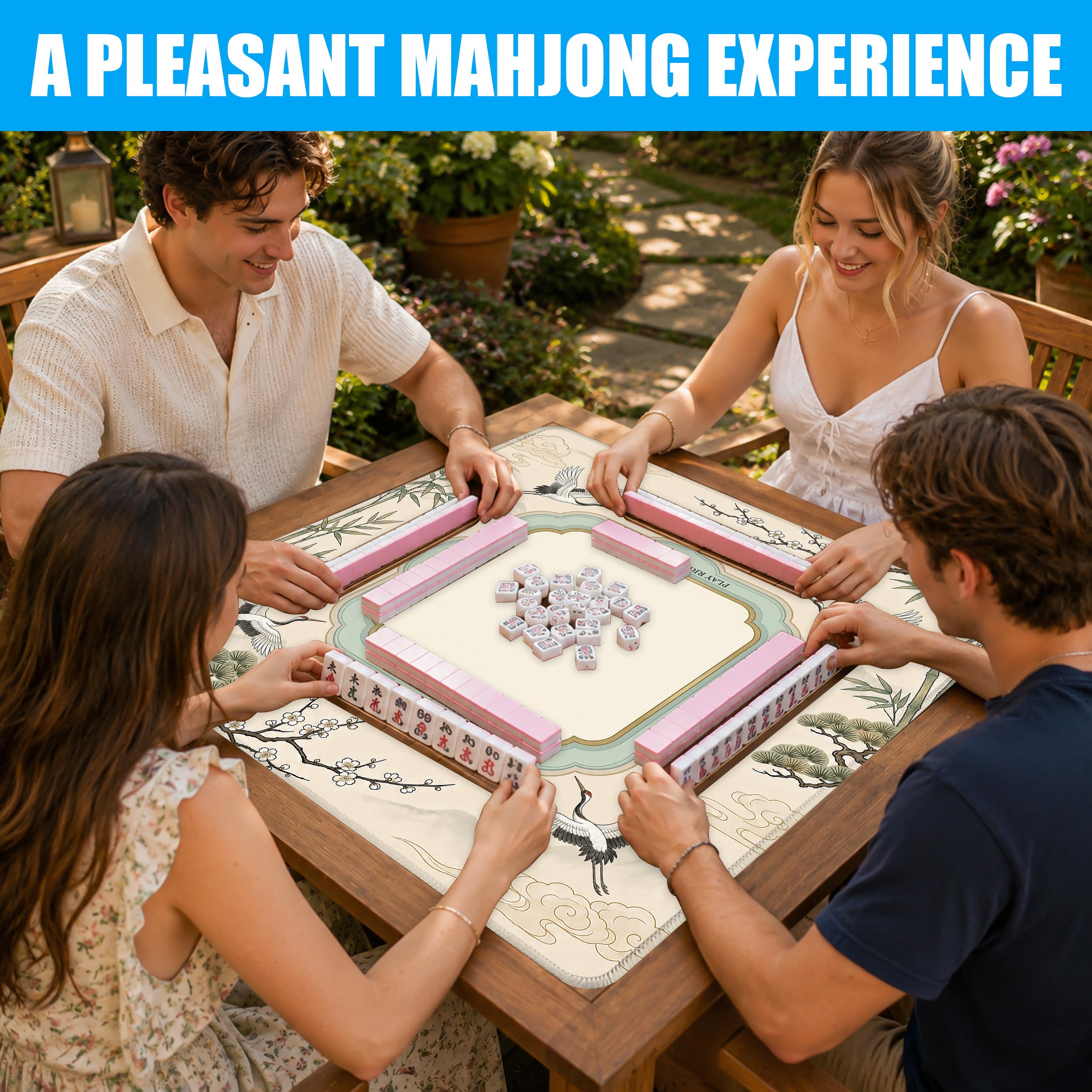 SODAVA Sage Chinoiserie Mahjong Mat 31,5 x 31,5 cm Grue Bambou Néoprène Antidérapant Réduction du Bruit Tapis de Table pour Mahjong, Jeux de Société, Cadeaux pour Joueurs de Carrelage, Hôtes de Nuit