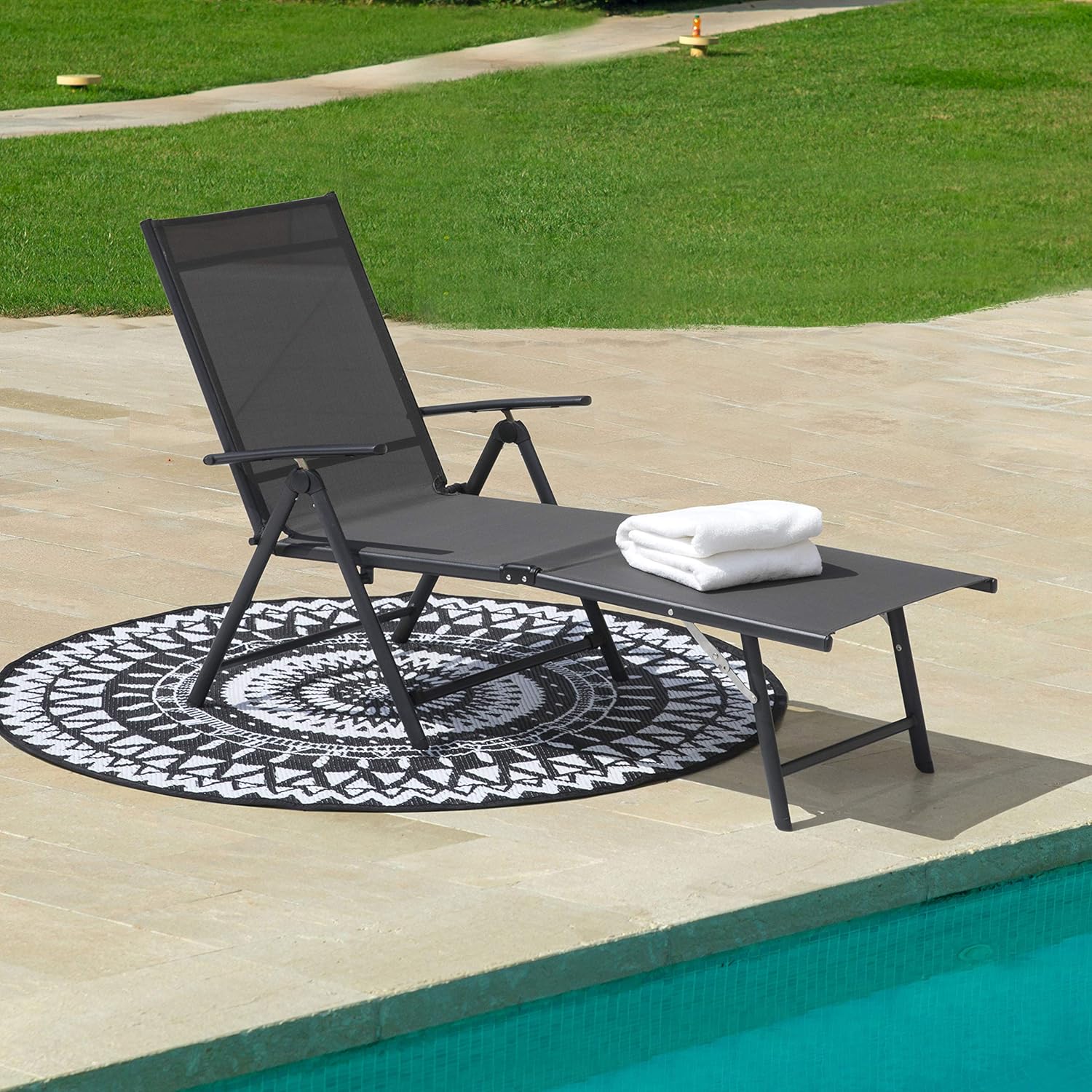 NUU GARDEN Outdoor Chaise Lounge Chair with 7 Position Adjustable Back, Steel Frame Folding Pool Chairs with Textilene, Reclining Lounge Chair for Beach, Yard, Pool and Patio, Grey : Patio, Lawn & Garden
