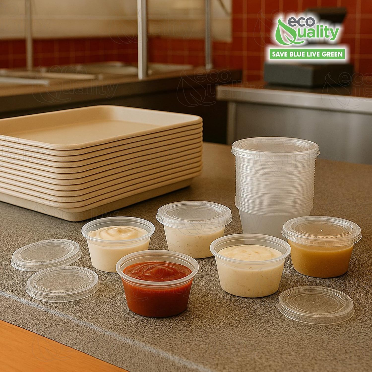 EcoQuality 3.25 Ounce Clear Plastic Disposable Portion Cups with Lids 900 Pack, Jello Shot, Souffle Cups, Condiments, Sampling Cups, Complements (3.25 oz)