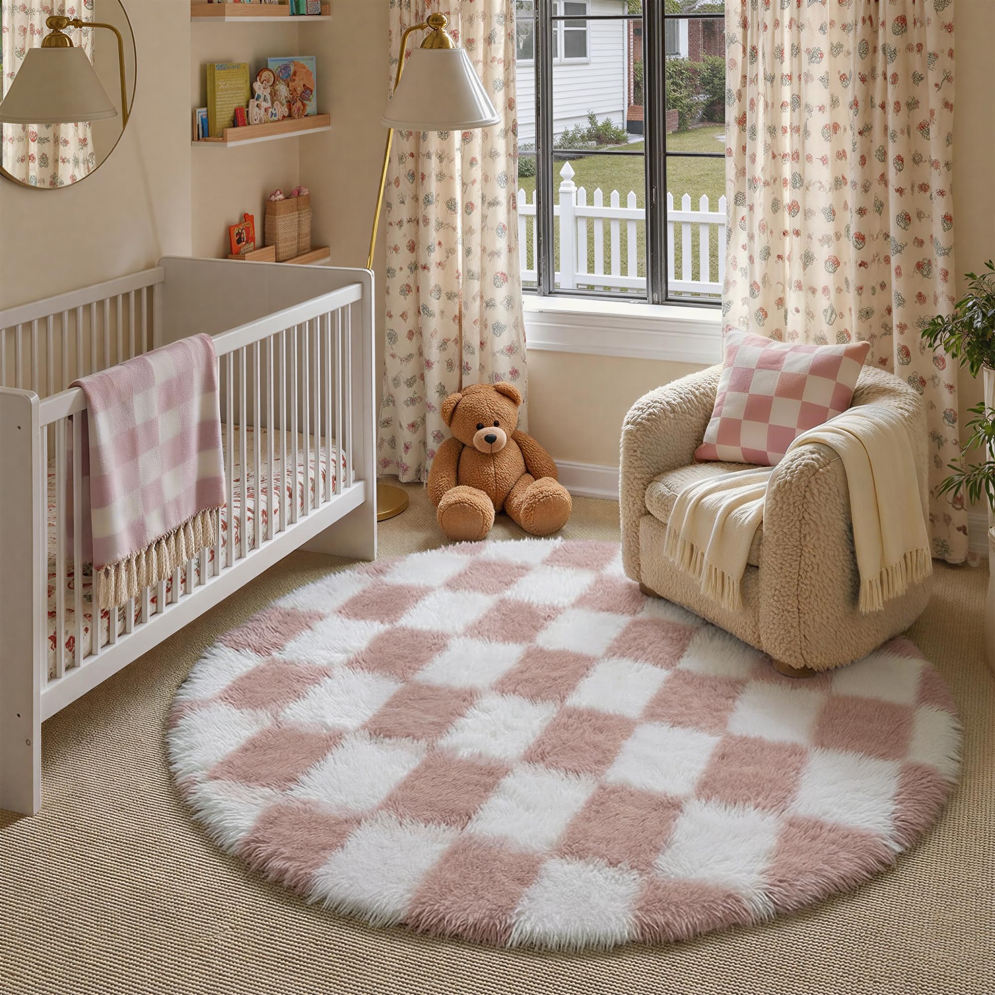 Amazon.com: PureCozy Checkered 4x4 Round Rug for Playroom, Pink