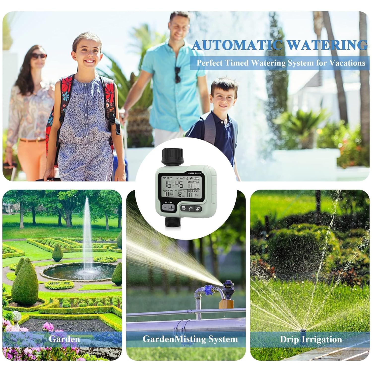 Outdoor Water Misting Cooling System,30FT+Automatic Outdoor Water Timer