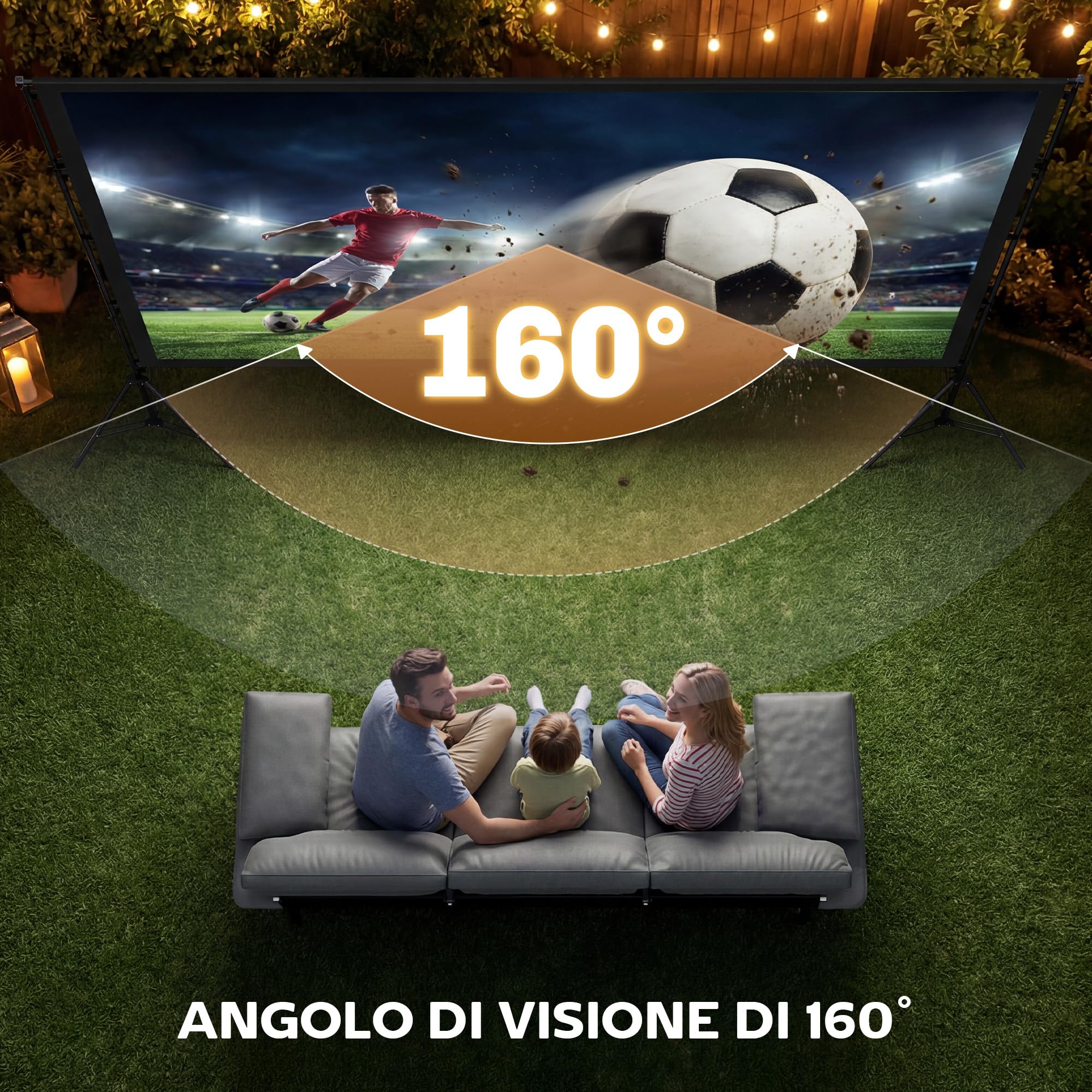 HOMCOM Telo Proiettore da 120 Pollici 4K/8K HD Formato 16:9 con 2 Treppiedi Pieghevoli, Schermo Proiettore Portatile Doppia Facciata, Grandangolo di 160 Gradi, per Casa Home Cinema Esterno, Bianco