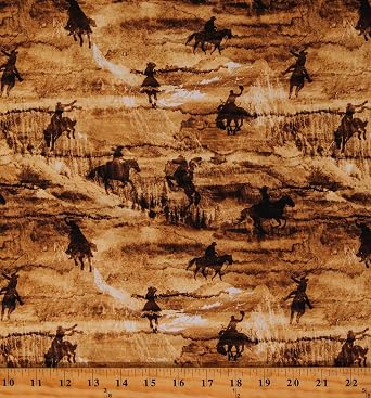 Cotton Cowboy Culture Horses Cowboys Fields Lassos Western Brown Cotton Fabric Print by The Yard 3333-35 D364.63