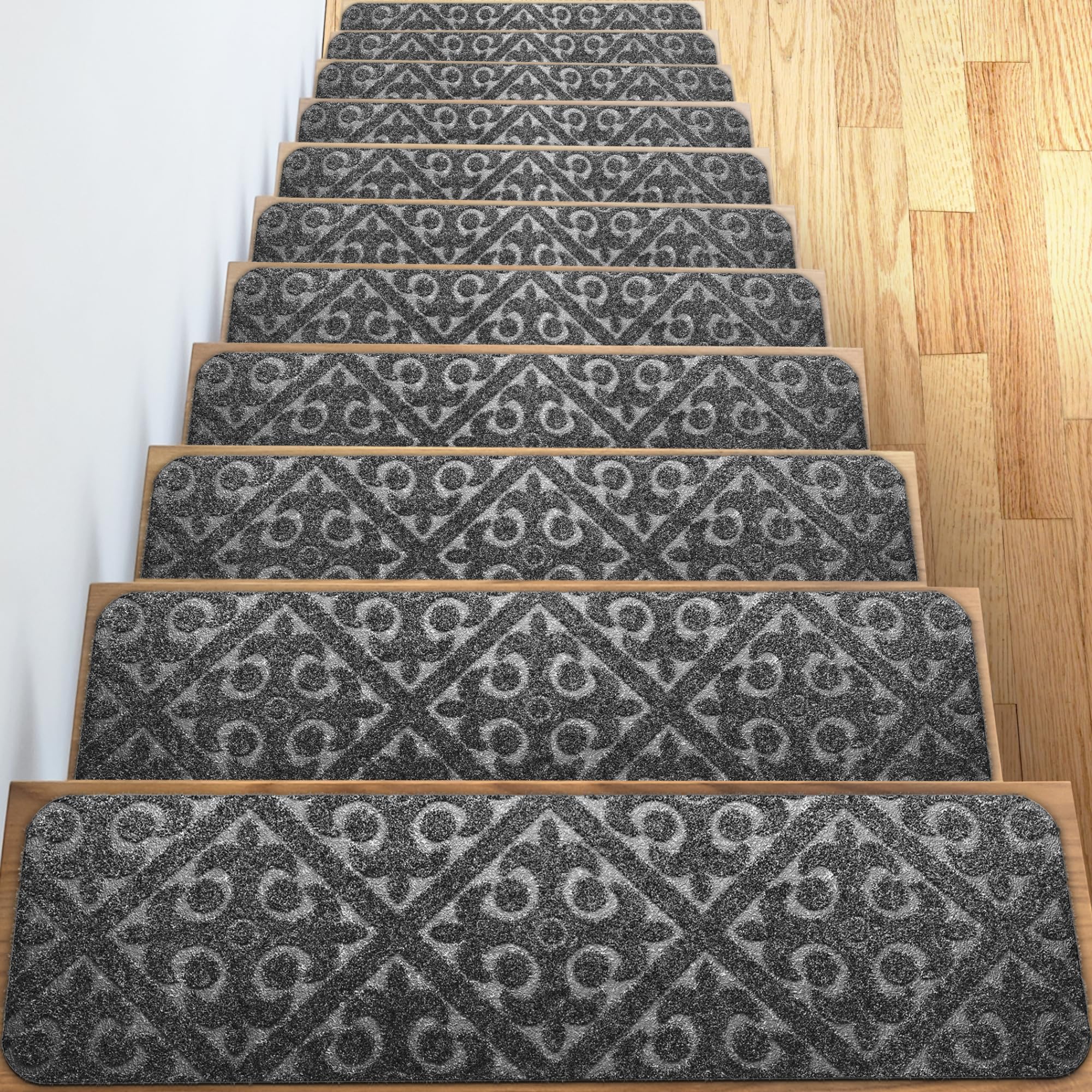 Carpet Stair Treads Set of 13 Non Slip/Skid Rubber Runner Mats or Rug Tread โ Indoor Outdoor Pet Dog Stair Treads Pads โ Non-Slip Stairway Carpet Rugs (Gray) 8" x 30"