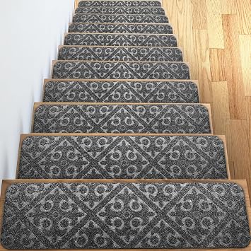 Carpet Stair Treads Set of 13 Non Slip/Skid Rubber Runner Mats or Rug Tread Indoor Outdoor Pet Dog Stair Treads Pads Non-Slip Stairway Carpet Rugs Gray 8" x 30"
