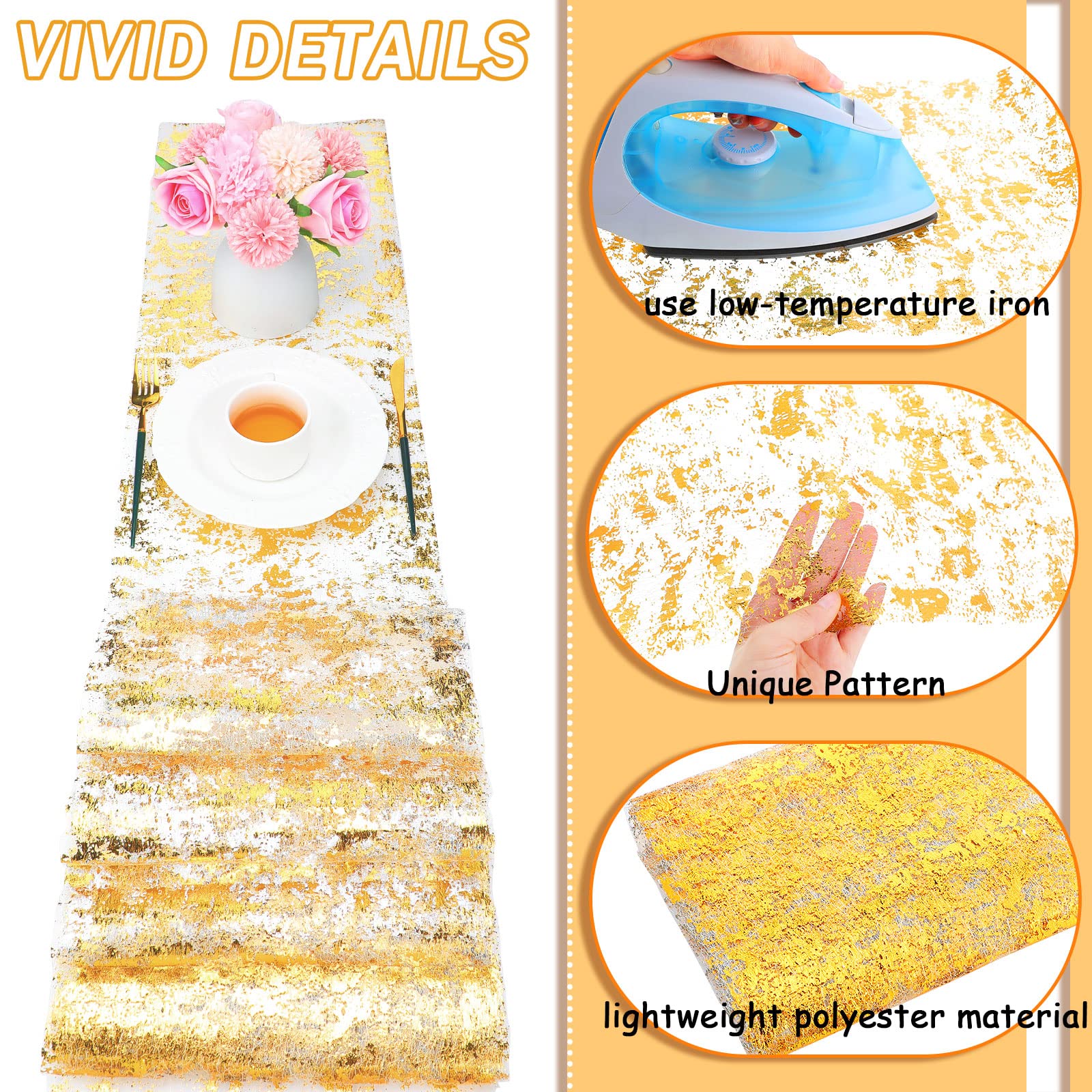12 Stück Gold Tischläufer Metallic Dünn Mesh Tischläufer Rolle 11 x 84 Zoll Gold Tischdekorationen für Party Glitzer Tischläufer Rechteckig Dünne Tischdecken für Hochzeit Babyparty Geburtstag