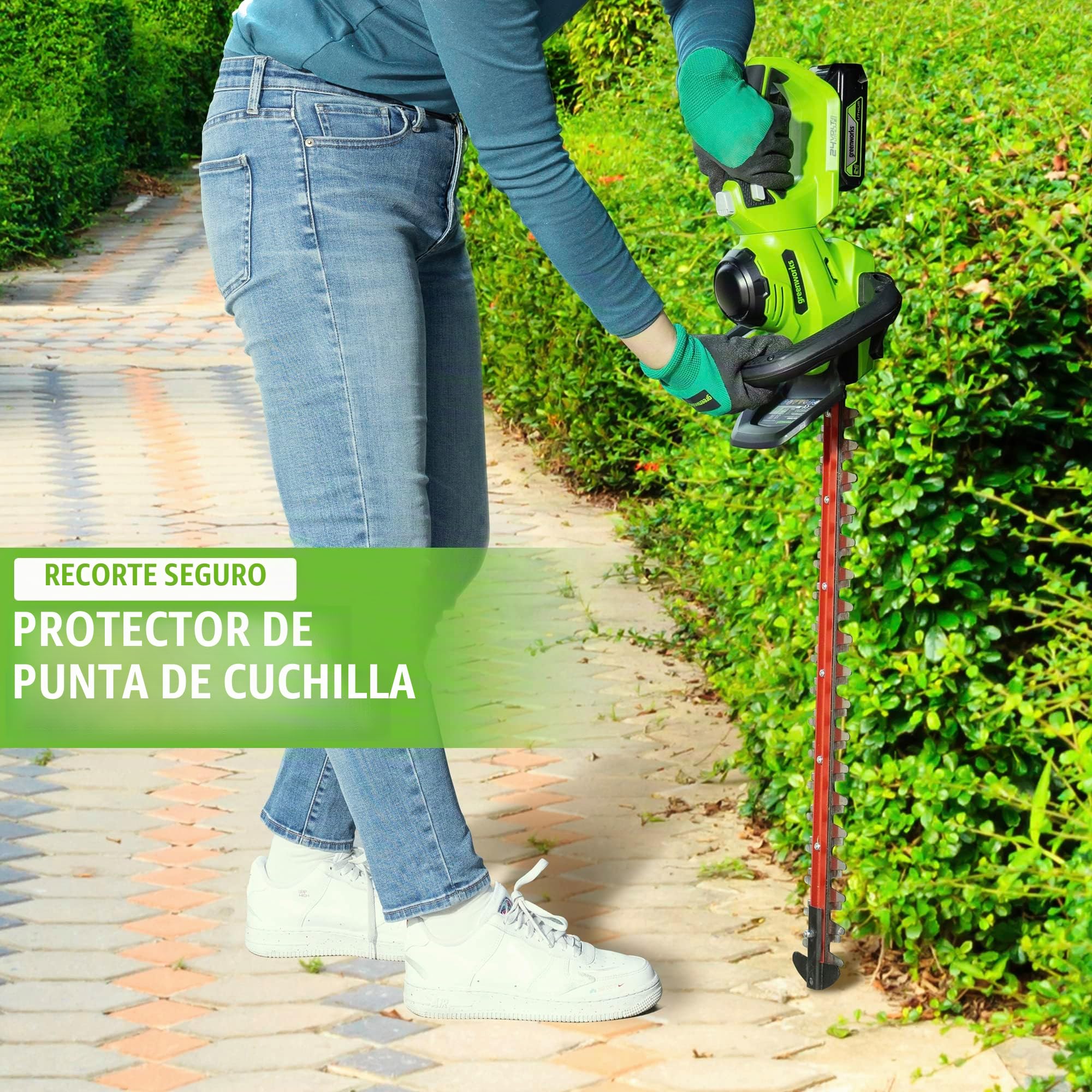 Greenworks Cortasetos inalámbrico 24V G24HT56, Cuchilla de Doble acción de 56cm, Corta Ramas y Tallos de hasta 25,4mm de Grosor y 3000 SPM con batería de 2Ah & Cargador