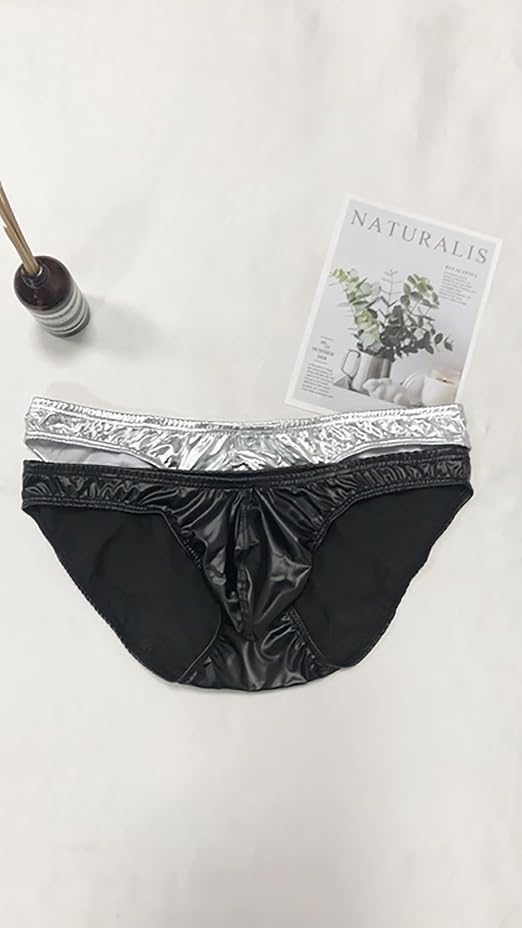 Slip Da Uomo In Pelle Metallizzata Lucida Mutandine Sexy In