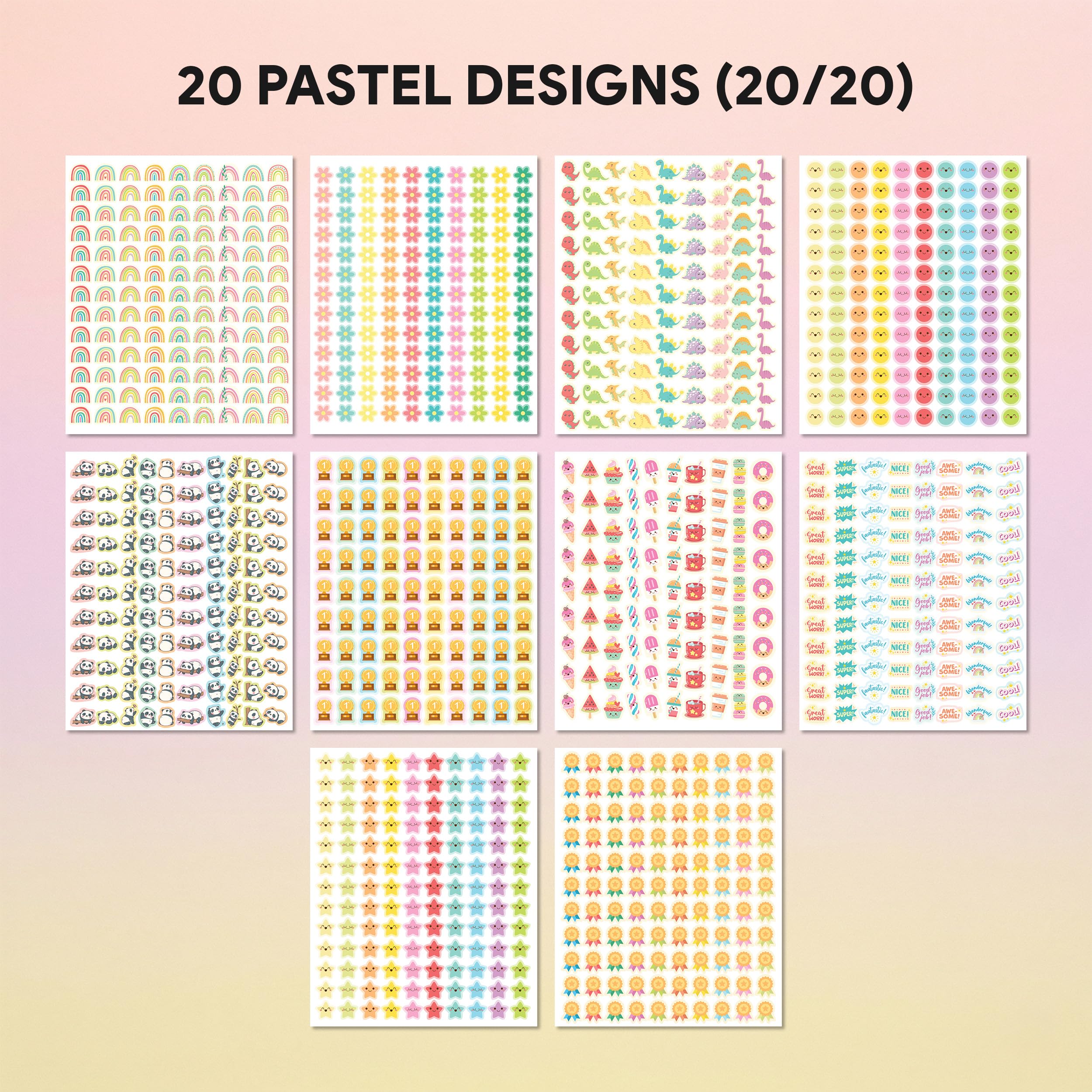 Decorably 6.492 Pastell-sortierte Belohnungsaufkleber für Kinder – 60 Aufkleberbögen, kleine Aufkleber für Kinder, Belohnungstabelle, Klassenzimmer-Aktivitäten, positive Verstärkung, Kunst und