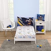 Vista 1 de Warner Brothers Batman The Caped Crusader - Juego de sábanas de 2 piezas para niños pequeños, sábana bajera ajustable y funda de almohada reversible
