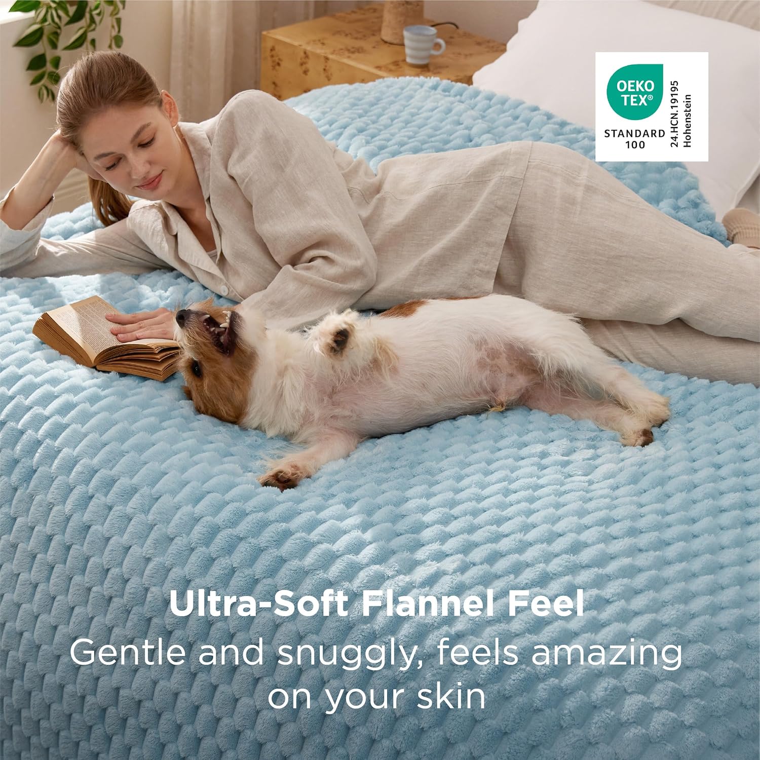 Bedsure Blanket Queen Size for Bed - 350GSM Fluffy Plush Bubble Blanket Queen Size for Home Room Decor, GentleSoft Cute Fleece Soft Cozy Gifts for Women Girls, Light Blue, 90x90 Inches - Image 2