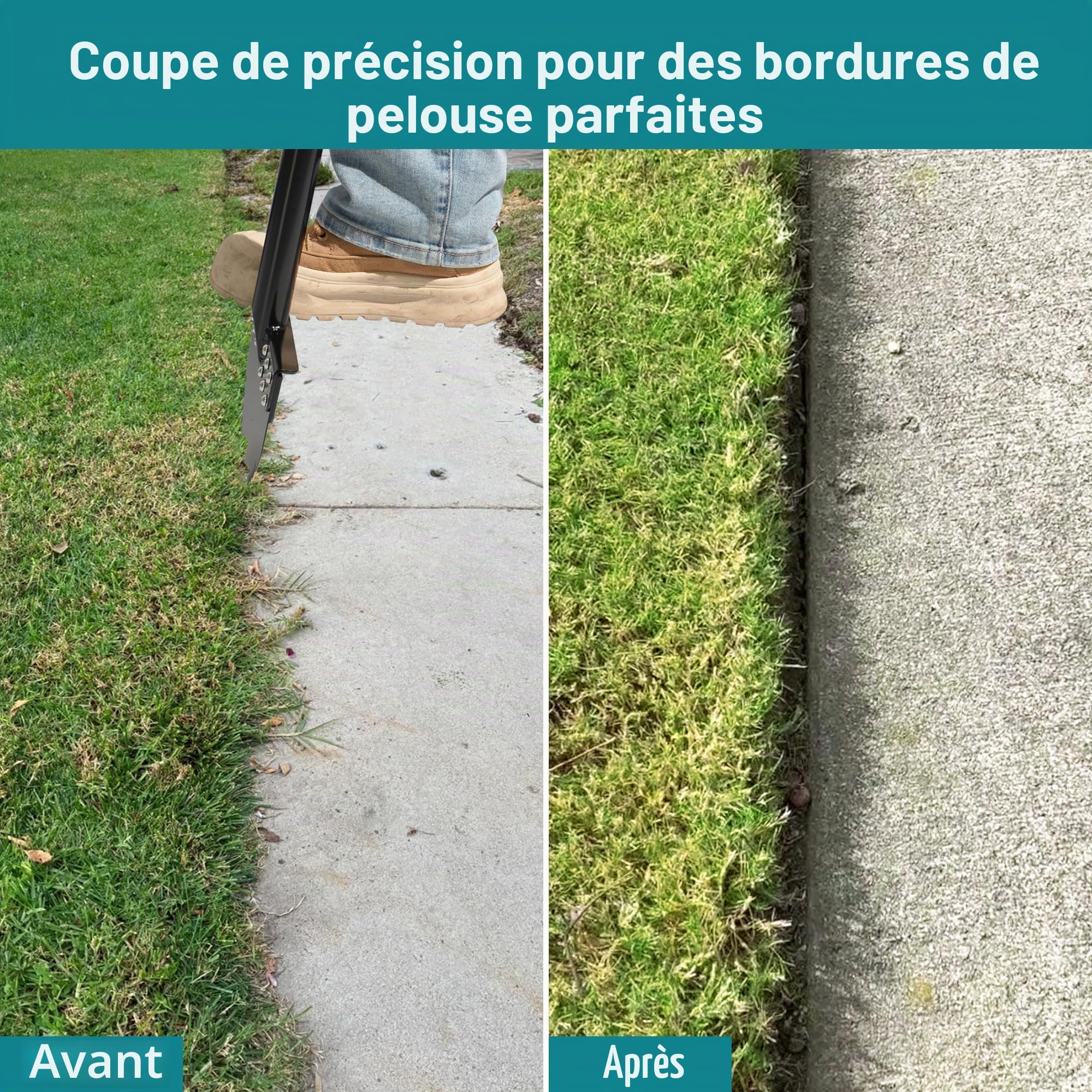 Monobloc Coupe-Bordures 100cm avec Lame en Acier à Ressort, Acier au Manganèse, Antirouille, Outil de Jardin Demi-Lune avec Poignée en Caoutchouc pour l'Entretien Paysager