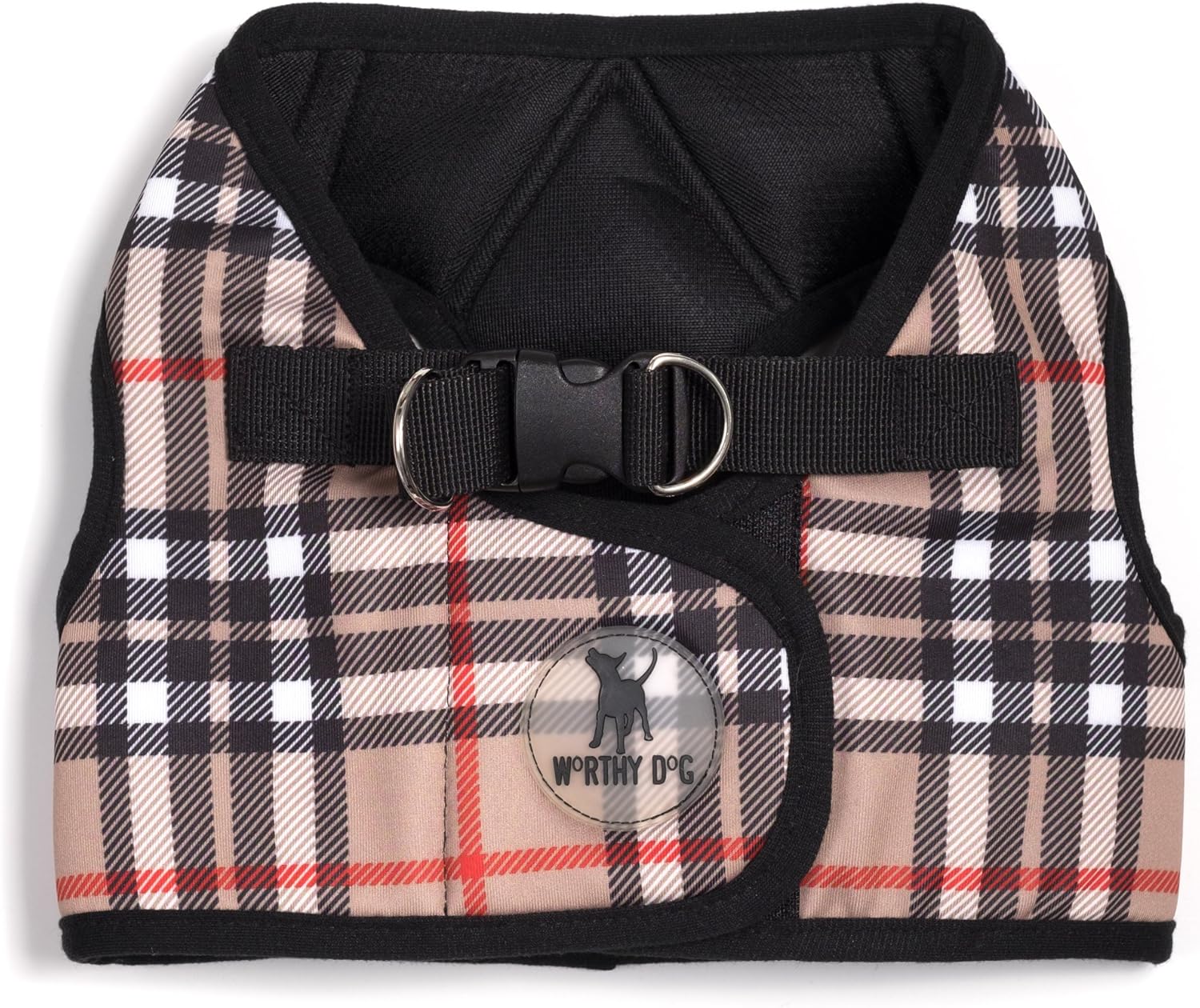 THE WORTHY DOG Step-in Dog Harness for Large Dogs, Comfortable Mesh, Reflective, Strong Hook and Loop Closure, Quick Release Buckle, Plaid Pattern, Tan, Large