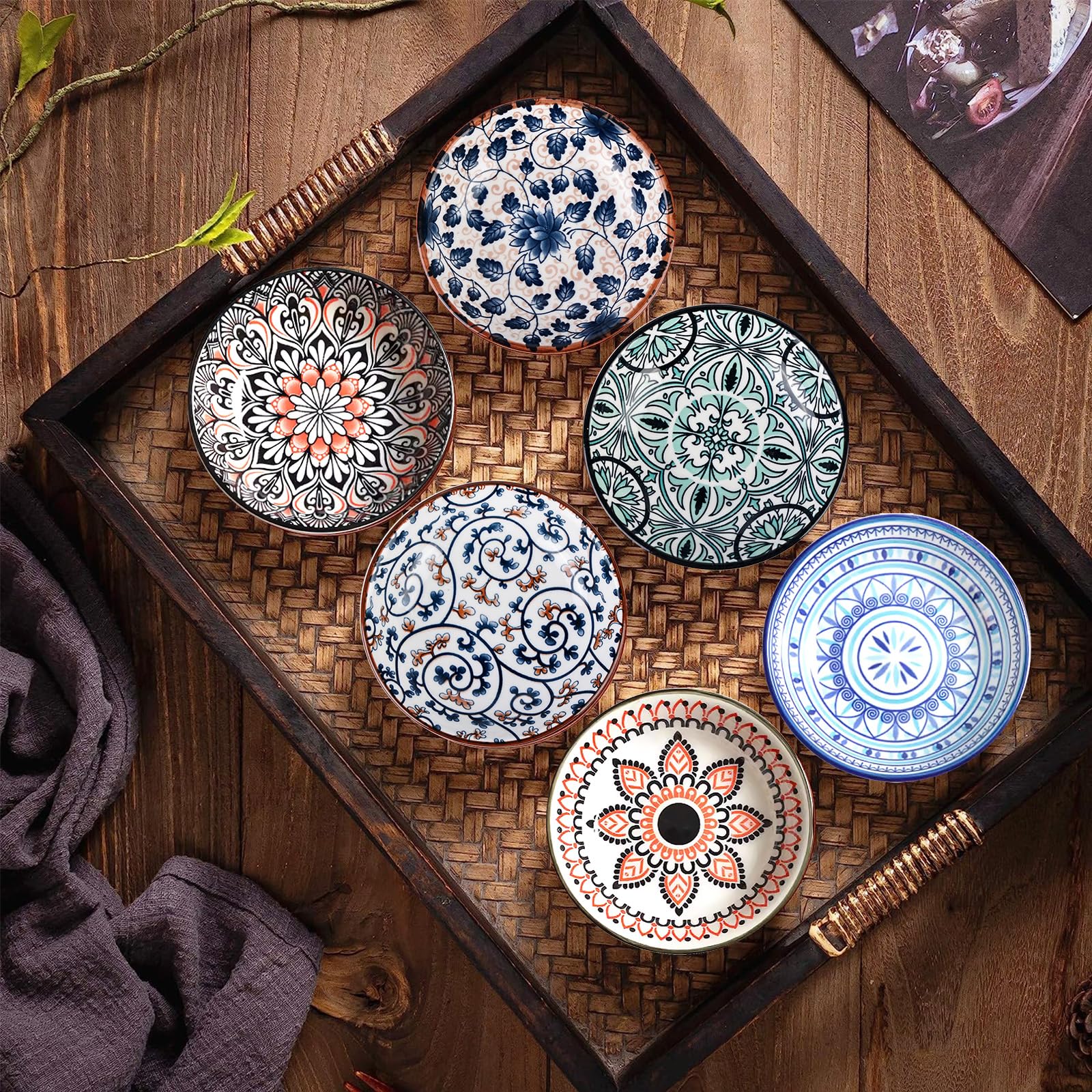 PORFOYO Set di 8 ciotole in ceramica per salse e spezie, resistenti al calore, perfette per snack, dessert e contorni (Ø 10 cm, colorati)