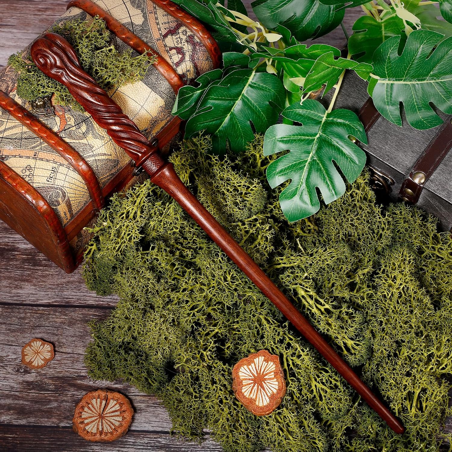 Wooden Wizard Magic Wand Hand Carved Wood Witch Wand for Kids Collection Cosplay, 14.5 in, Shell