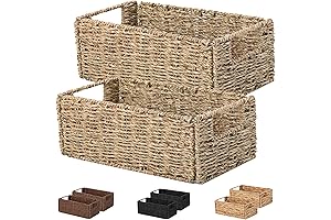Seagrass Small Wicker Baskets for Shelves (Set of 2)