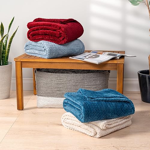 Miniatura 7 de Manta de forro polar de lujo, manta de franela de poliéster y microfibra de terciopelo sedoso, con textura de chevron, suave y acogedora, ligera y