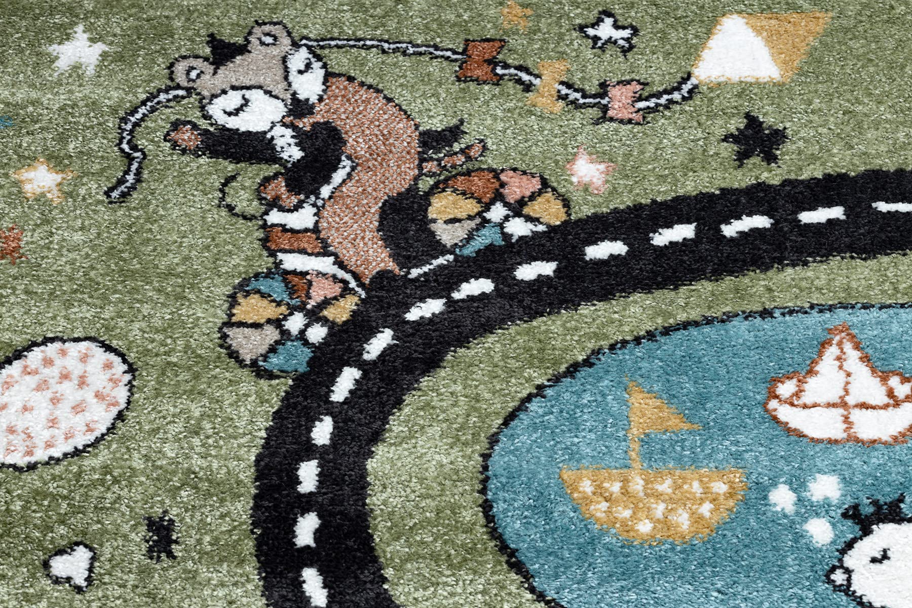 Dywan Fun Route dla dzieci, ulica, zwierzęta zielone 80 x 150 cm zielony