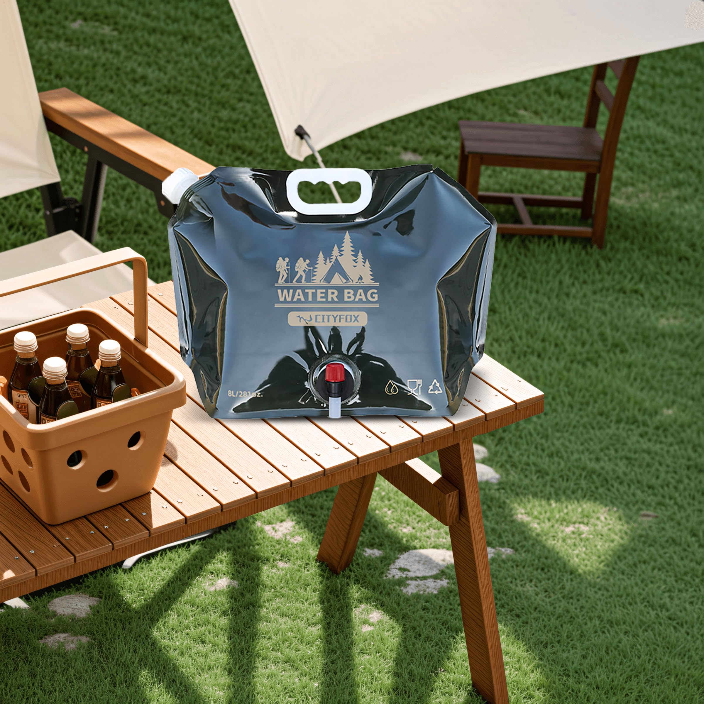 LUCYLANKER Borsa per Acqua Potabile Pieghevole da Esterno, Contenitore per Acqua Potabile da 8 Litri di Grande capacità, Senza BPA, Adatta per Esterni, Barbecue, Picnic e Campeggio