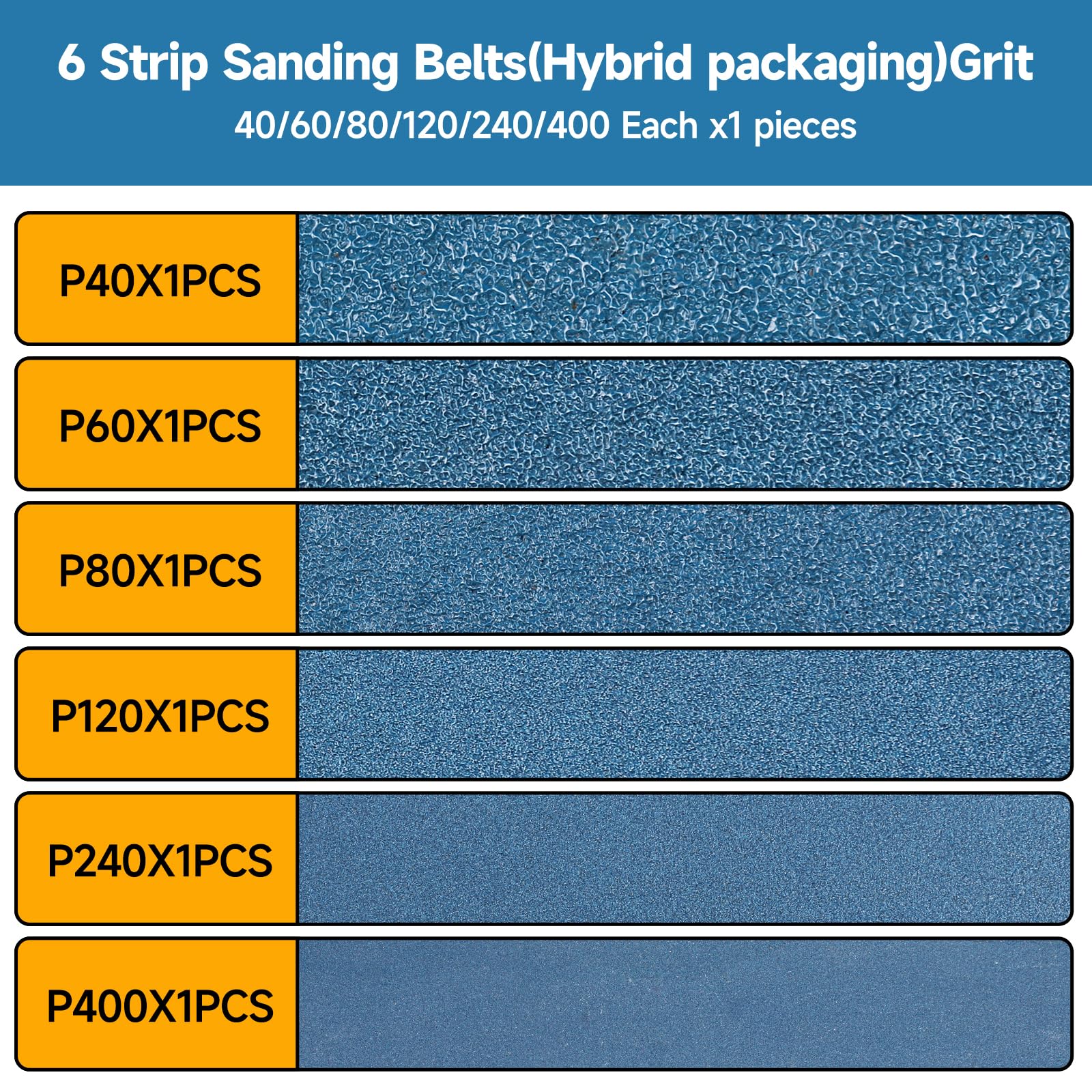 6PCS Bandes Abrasives 50 x 2000 mm Grain 40/60/80/120/240/400 | Ensemble de Bandes Abrasives pour Ponceuse à Bande, Bois & Métal