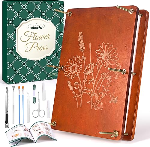 Aboofx Kit de prensa de flores extra grande de 15.7 x 11.8 pulgadas, kit de prensado de flores de madera de 6 capas, kit de manualidades y