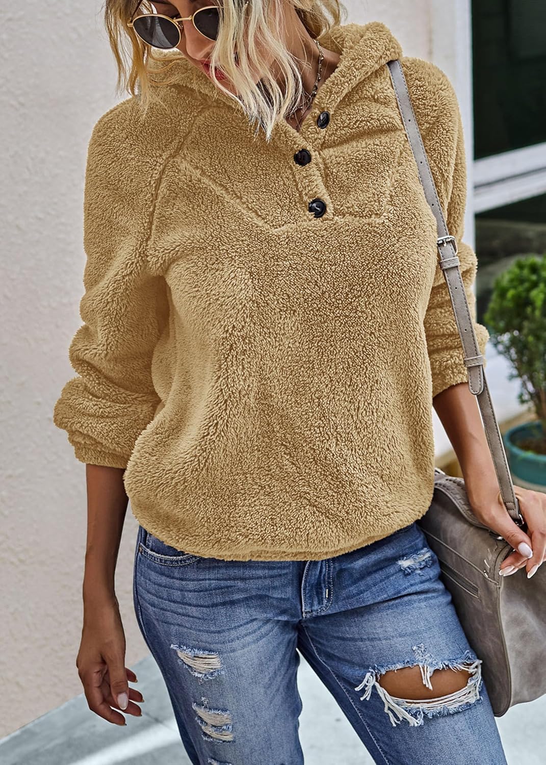 KIRUNDO Sherpa Pullover Womens Fuzzy Fleece Hoodies Sweatshirts 2026 Casual Long Sleeve Shaggy Winter Clothing With Pockets - Image 4