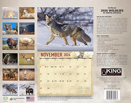 Miniatura 8 de The KING Company-Monster Calendars - Calendario de pared 2024 con vida silvestre de América del Norte, 16 meses, tamaño XL, 14 x 22 pulgadas,