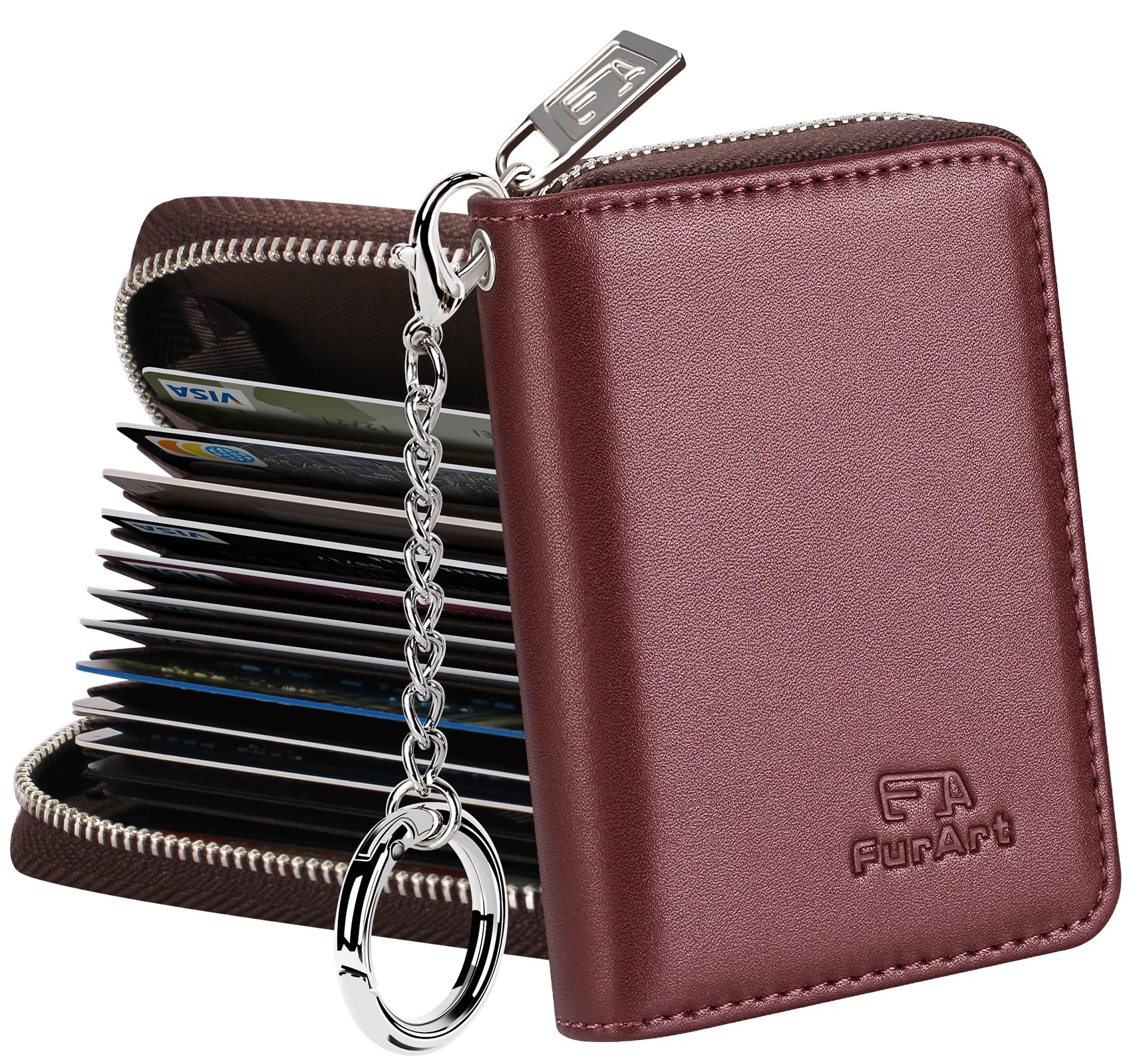 FurArt Zipper Wallet Women, RFID Blocking Credit Card Wallet, Business Card Holder, Compact Size KeyChain Wallet