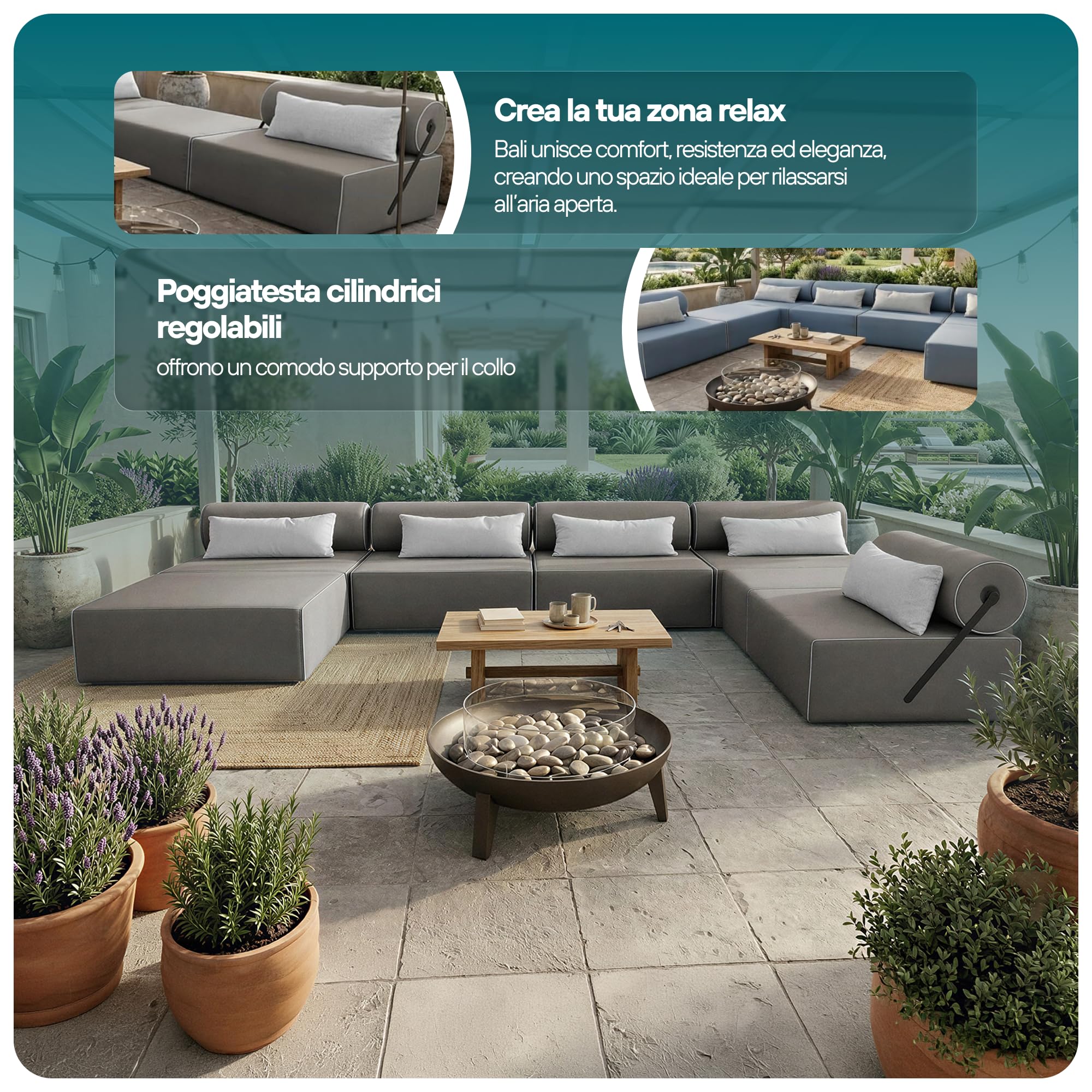 TRADA Divano da Esterno BALI M - Salottino da Giardino Esterno Resistenti alle Intemperie - Divanetti da Esterno Moderno per Giardino - Balcone e Terrazza - Grigio