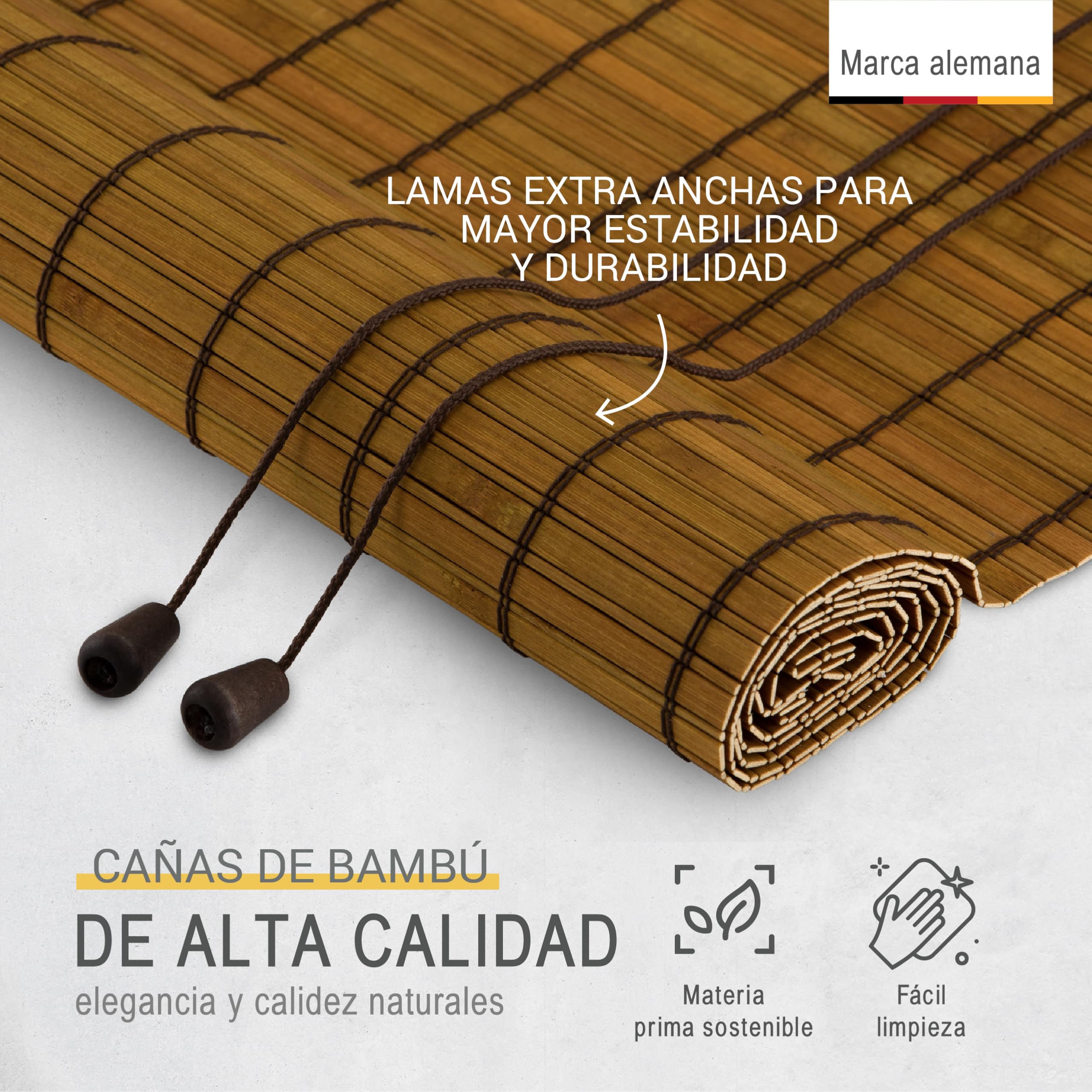 Sol Royal Estor Bambú sin Taladrar 90x220 cm – Estor Enrollable de Madera Natural para Ventana Interior – Persiana Opaca Protección Solar y Privacidad – BR7 | BR7 Estor de madera para ventana, 90 x 220 cm, 90 cm de ancho, opaco, protección solar, estor de