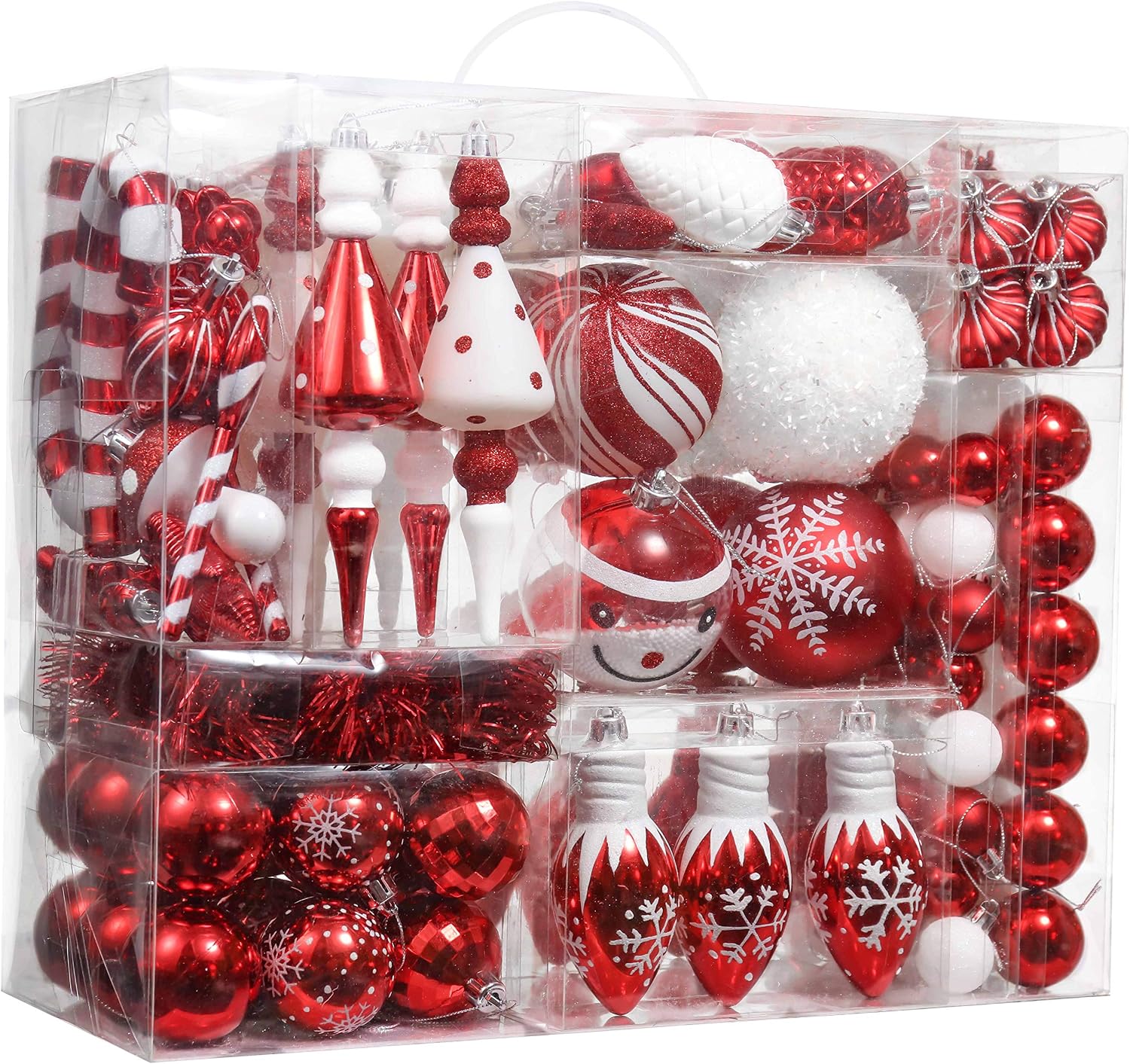 Valery Madelyn Christmas Ball Ornaments Decor, 155ct Traditional Red and White Shatterproof Assorted Christmas Tree Ornaments Value Pack for Xmas Holiday Decoration