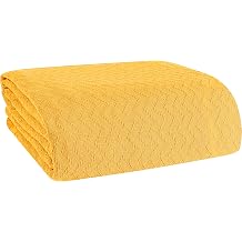 Belizzi Home 100% Cotton Bed Blanket, Breathable Thermal Blanket Twin Size, Soft Chevron Thermal Blanket 60"x90", Cotton Bed Blanket, Perfect for Layering Any Bed for All Season, Mustard Yellow