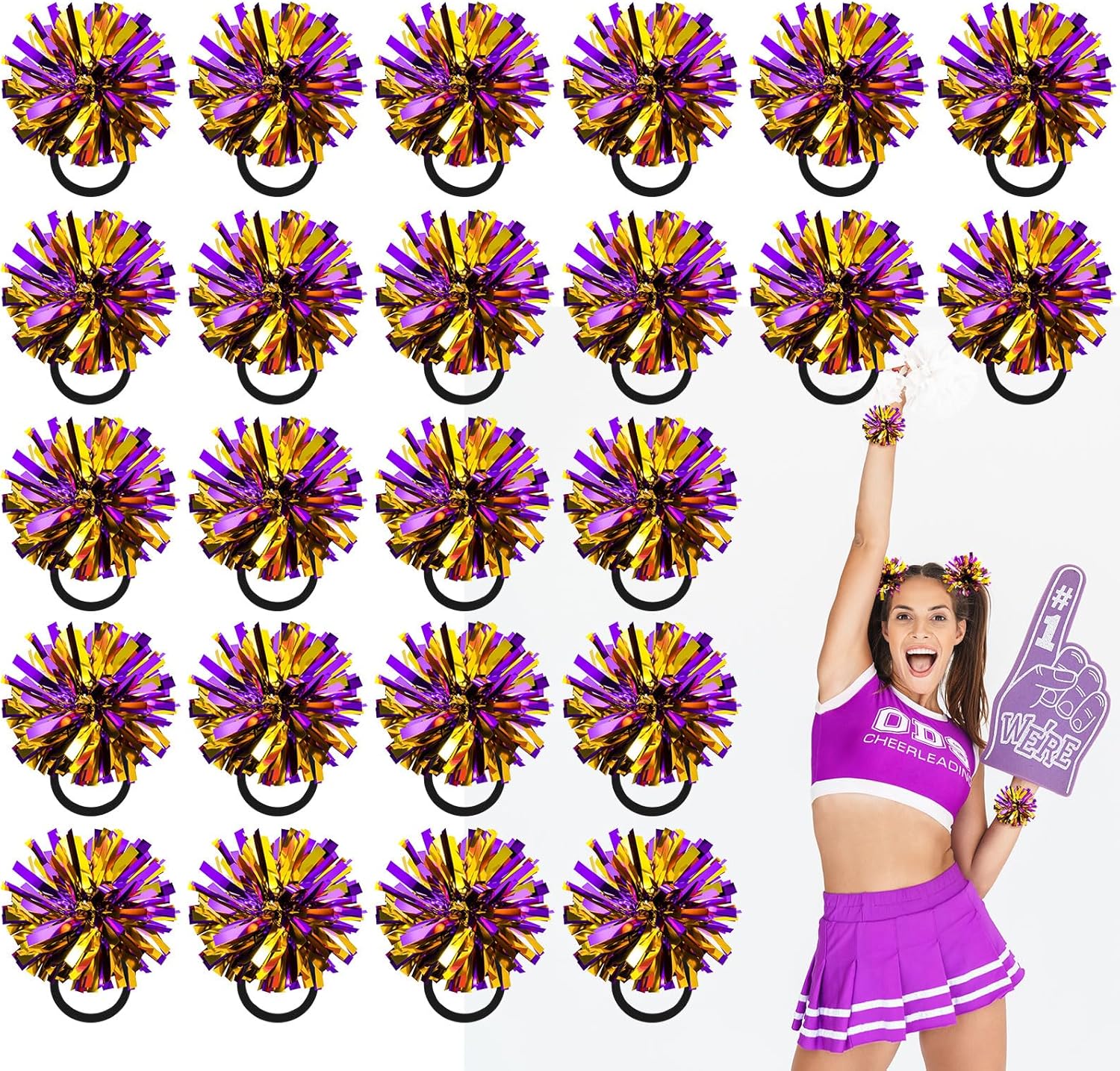 Shappy 2 Color Mini Pom Poms Hair Ropes for Football Cheerleading 4 Inch Ponytail Holder for Team Spirit Sports Dance Cheer