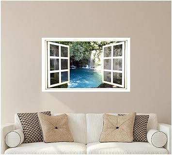 24" Window Scape Instant View Hidden Waterfall Cove 1 Wall Decal Graphic Sticker Mural Home Kids Game Room Art Decor New !!