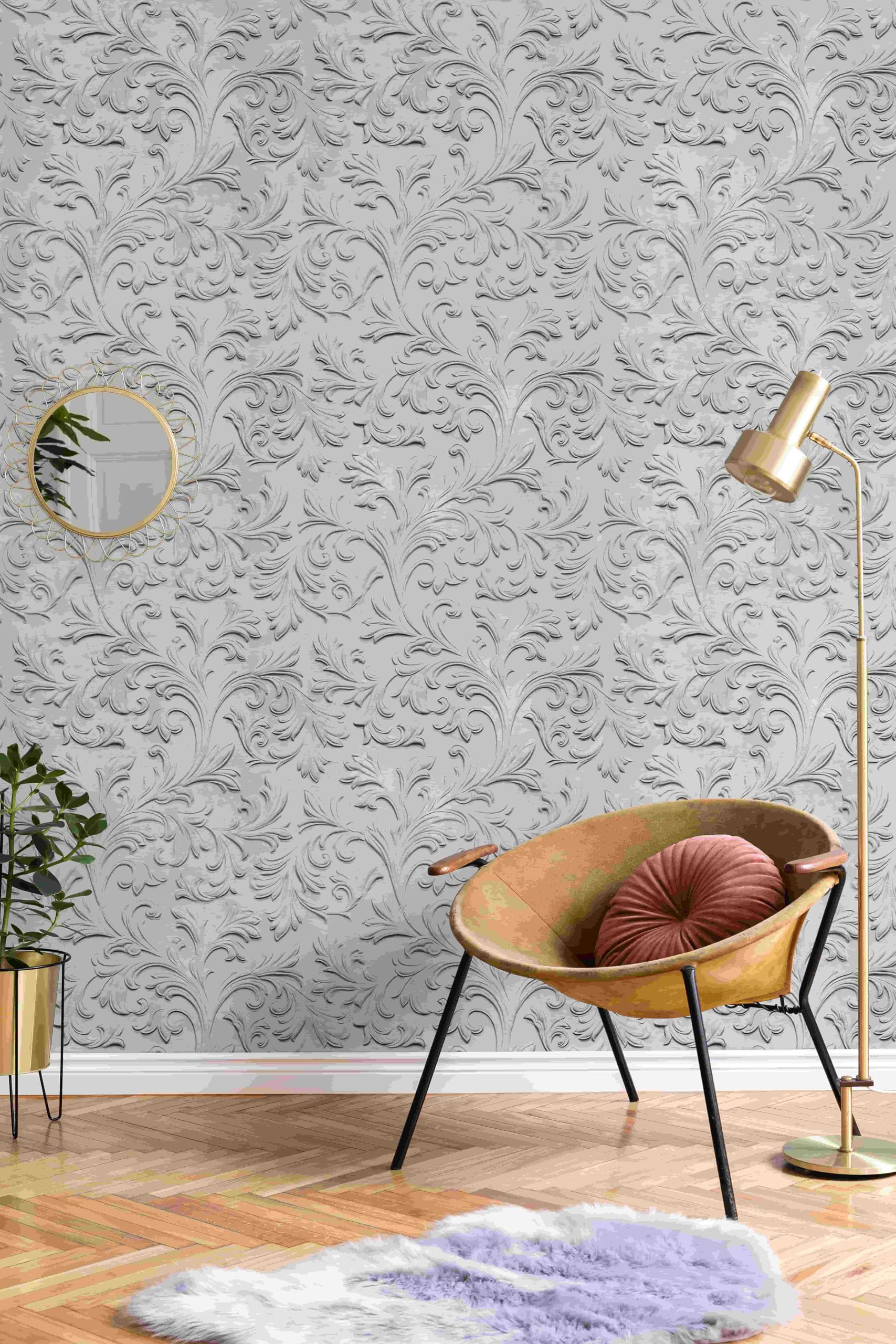 Papier peint ornemental blanc gris classique Marburg 10m